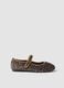 Brown animal print ballet flats with strap for girls_0
