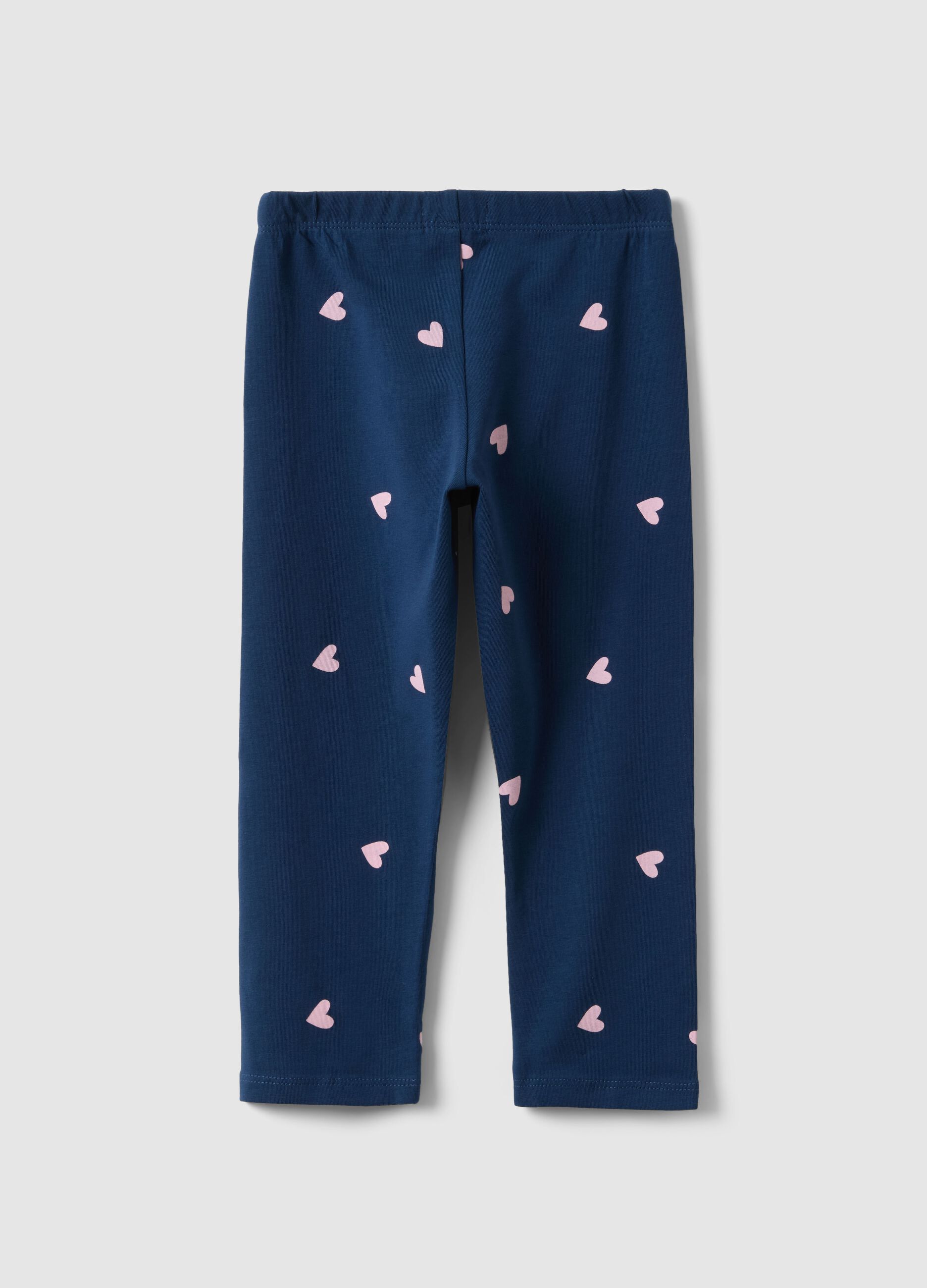 Girls' slim fit blue stretch cotton leggings with patterns