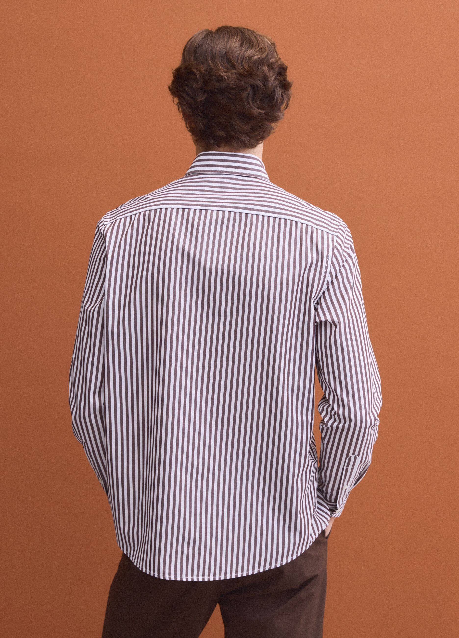 White pure cotton poplin striped shirt, regular fit