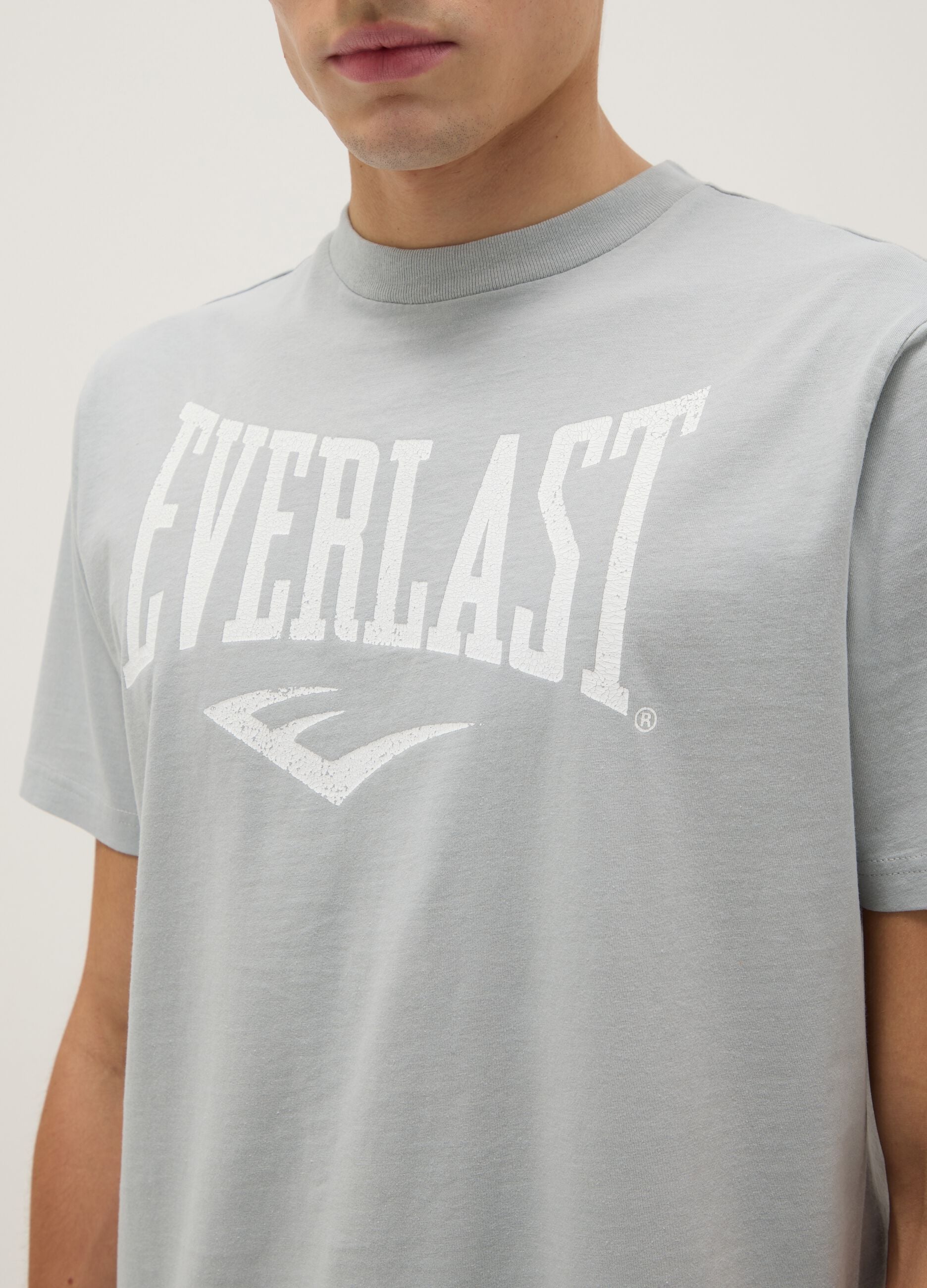 Grey pure cotton regular fit T-shirt with Everlast logo