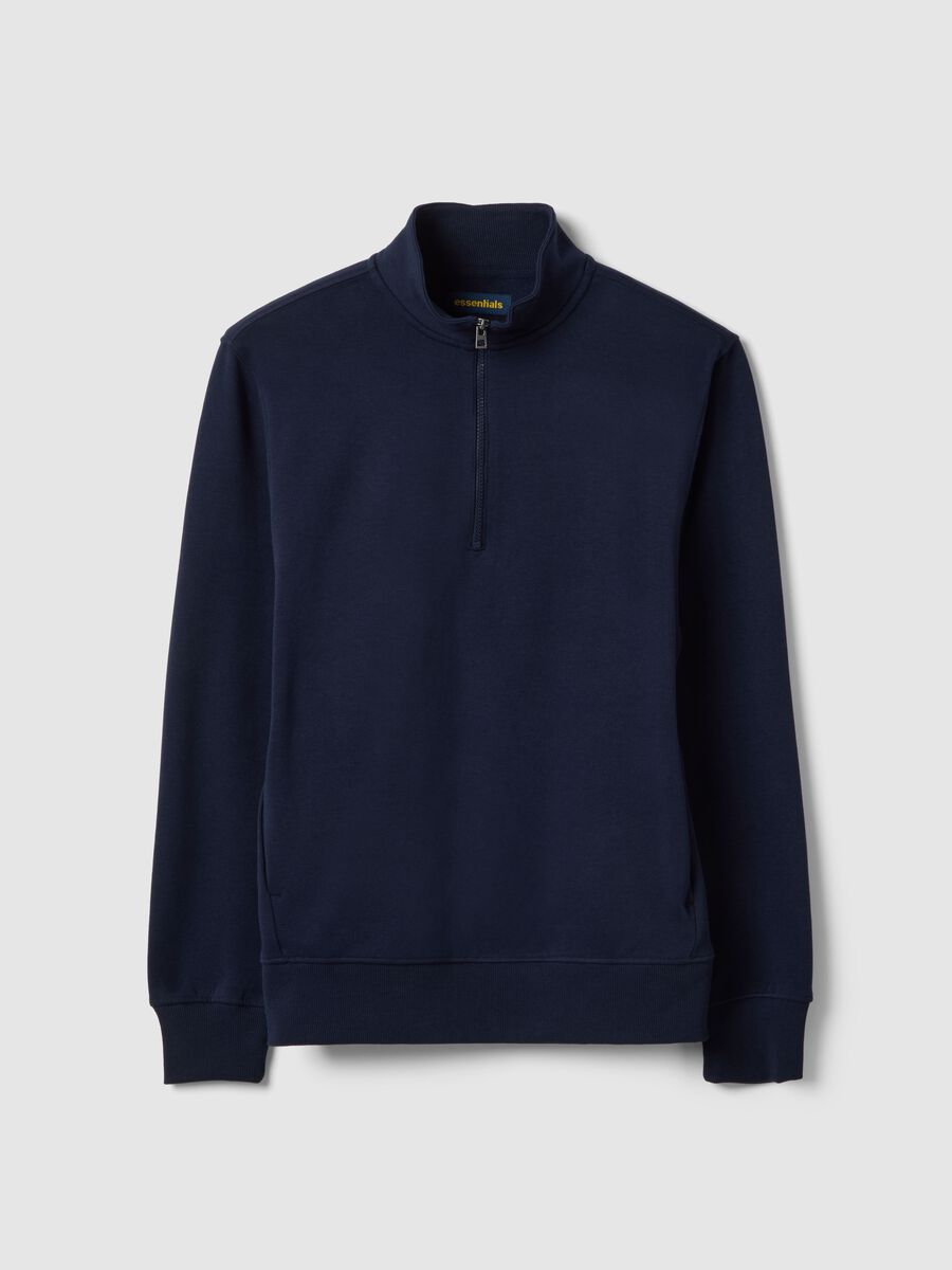 Blue regular fit cotton blend sweatshirt with half zip_4