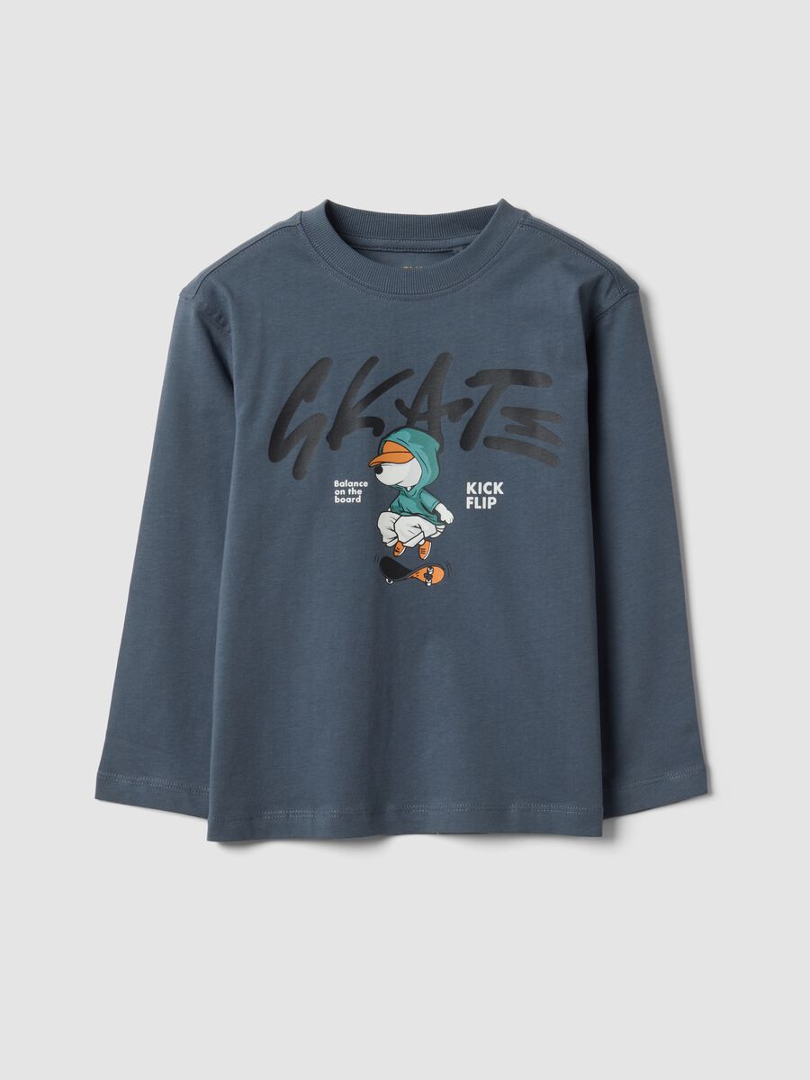 Grey oversized pure cotton T-shirt with skate print for boys_0
