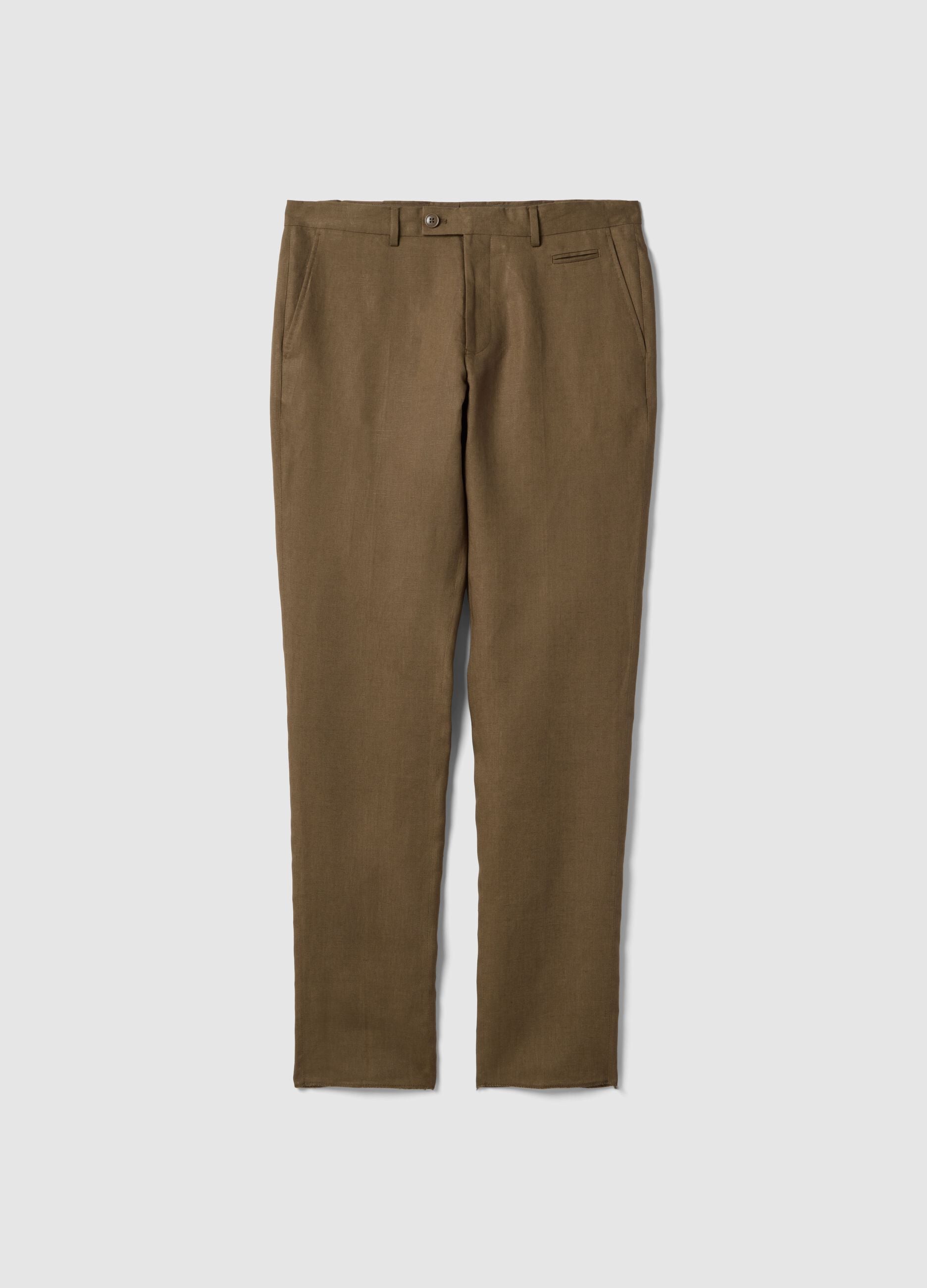 Brown pure linen regular fit trousers