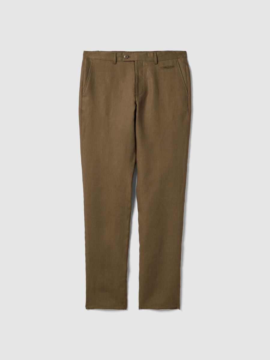 Pantaloni in puro lino marrone regular fit_5