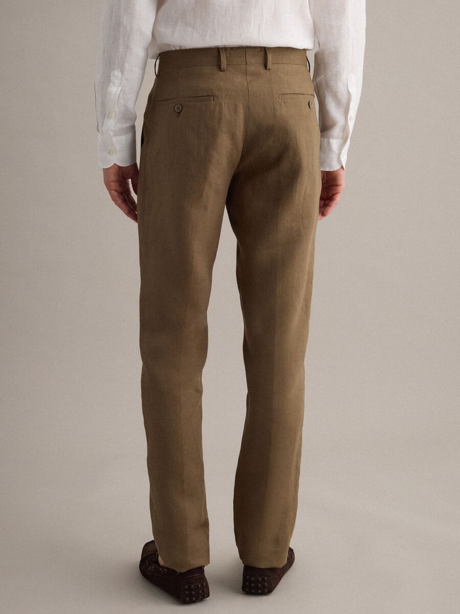 Pantaloni in puro lino marrone regular fit_3