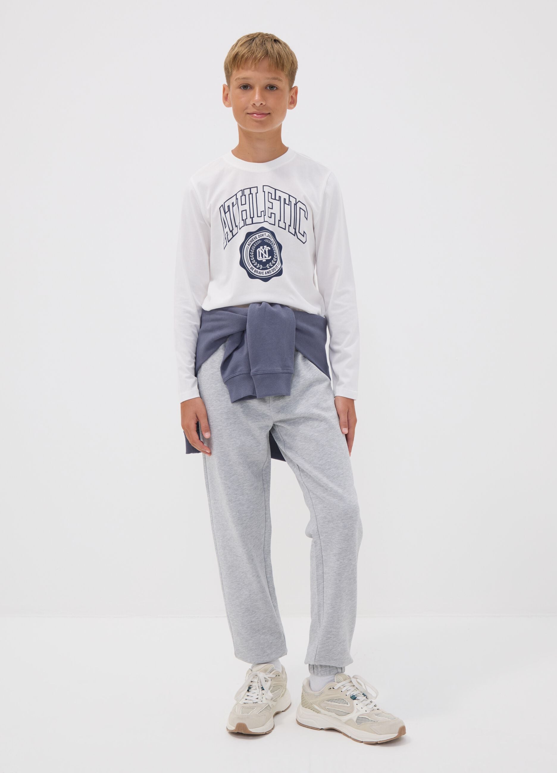 Grey organic cotton jogger trousers, regular fit, for boys