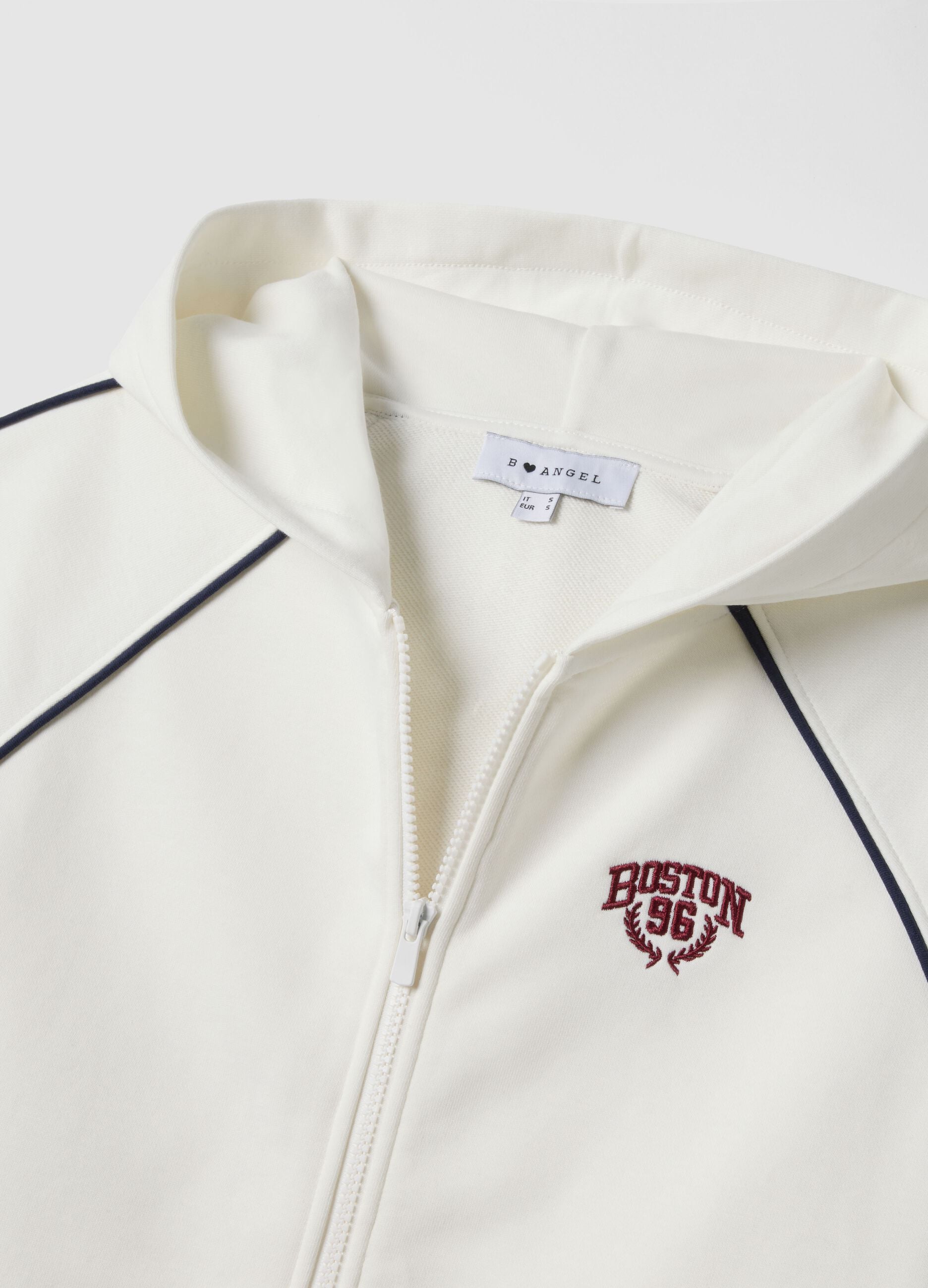 White Hooded Zip Cotton Blend Relaxed Fit Sweatshirt