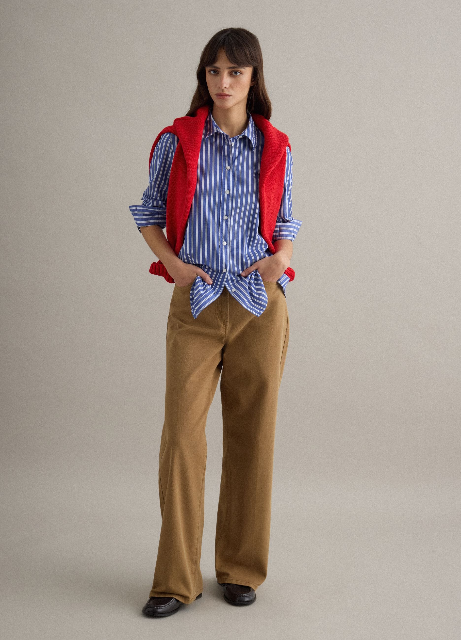 Multicoloured striped pure cotton shirt, regular fit