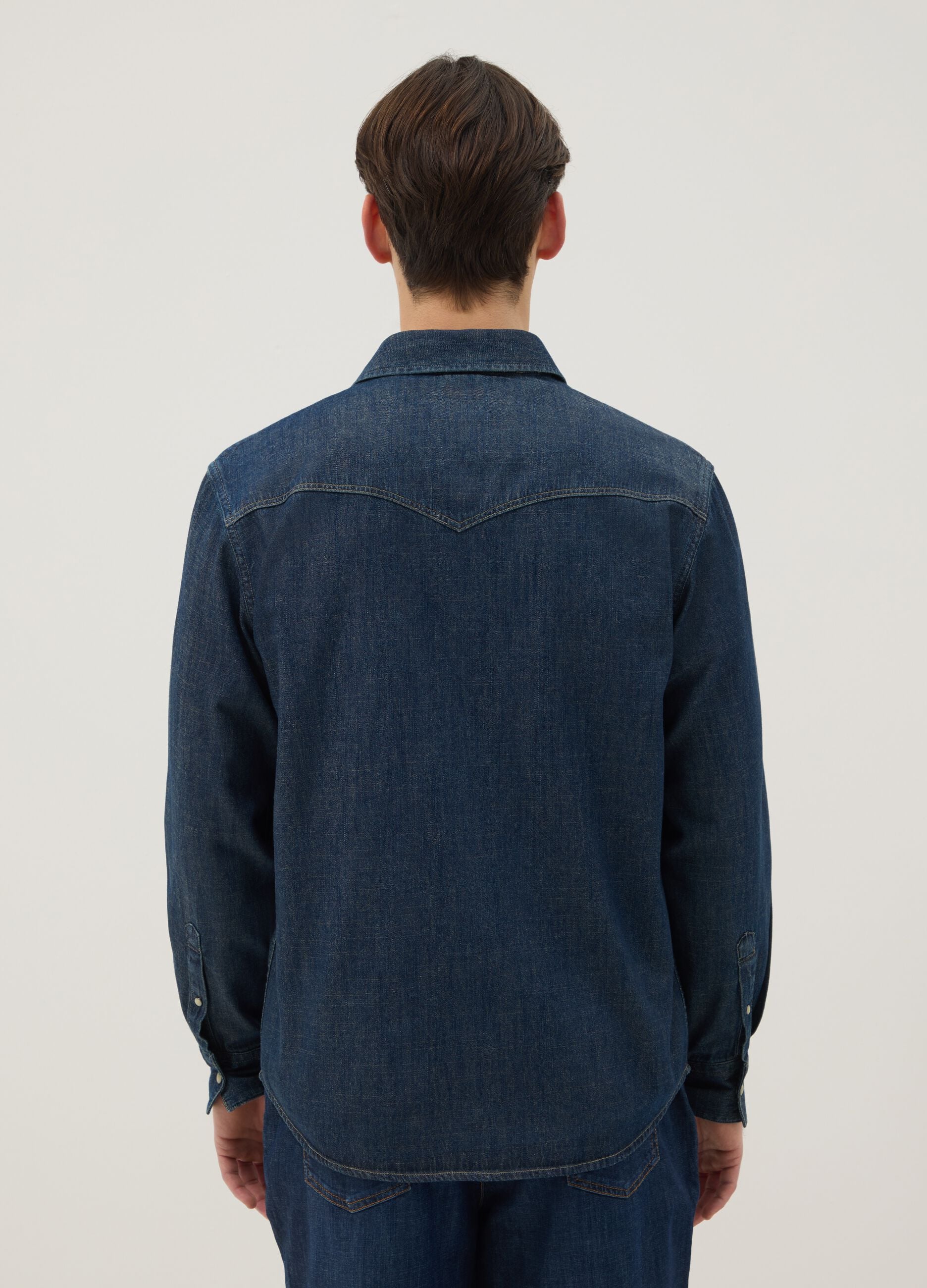 Blue pure cotton denim shirt regular fit with pockets