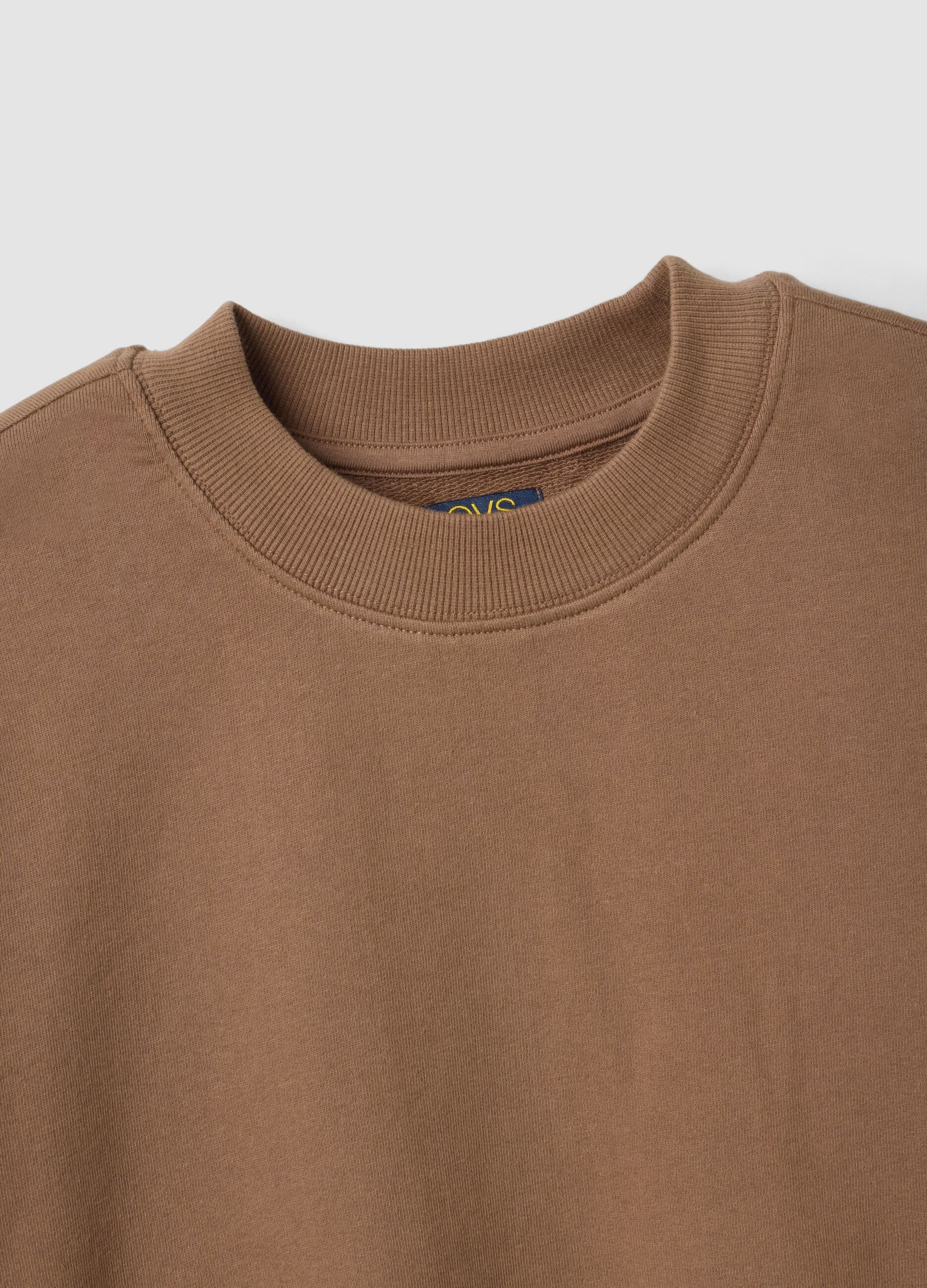 Brown sweatshirt in organic cotton and viscose blend with ribbed neckline