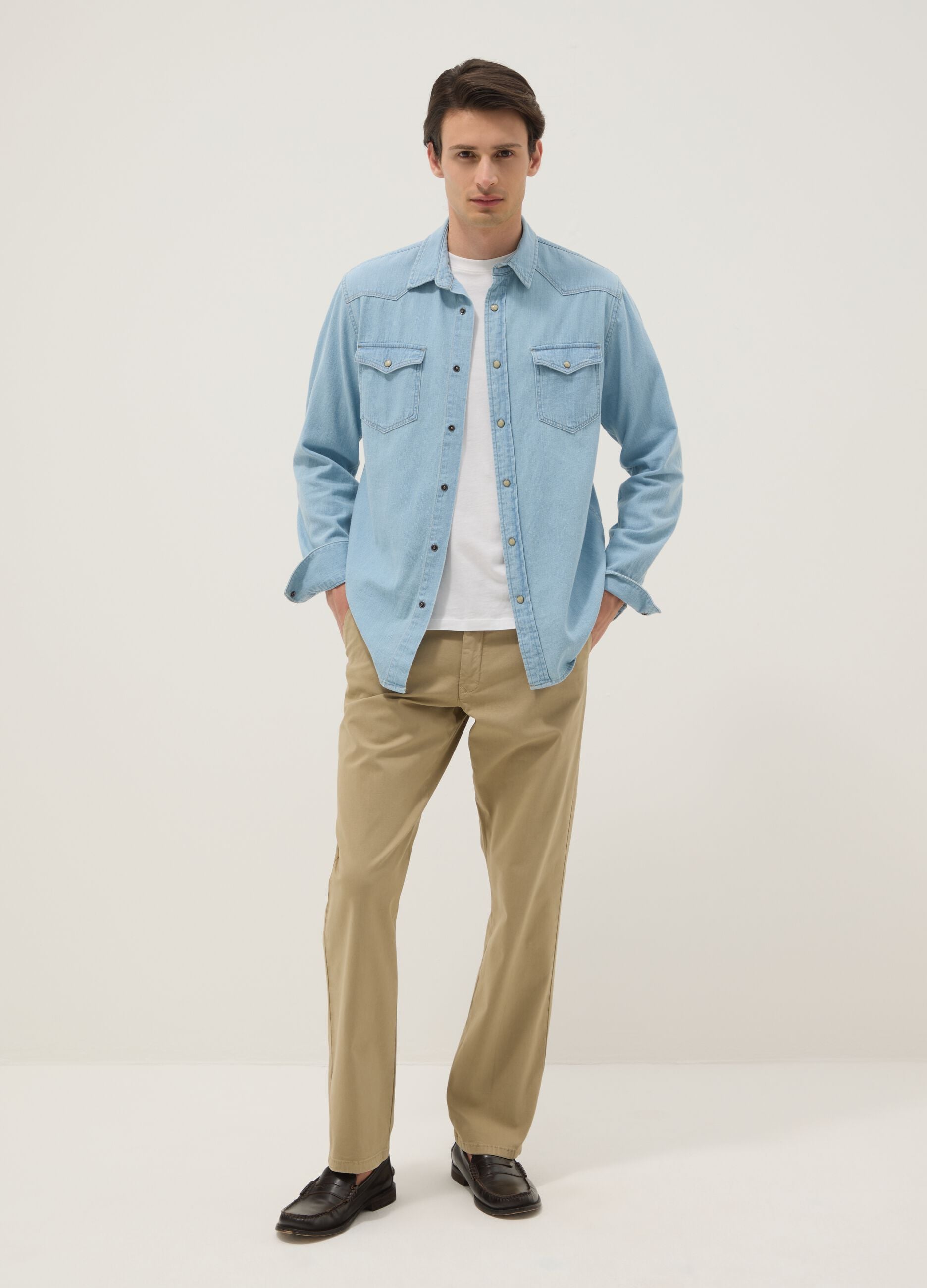 Pantaloni chino beige in cotone elasticizzato regular fit