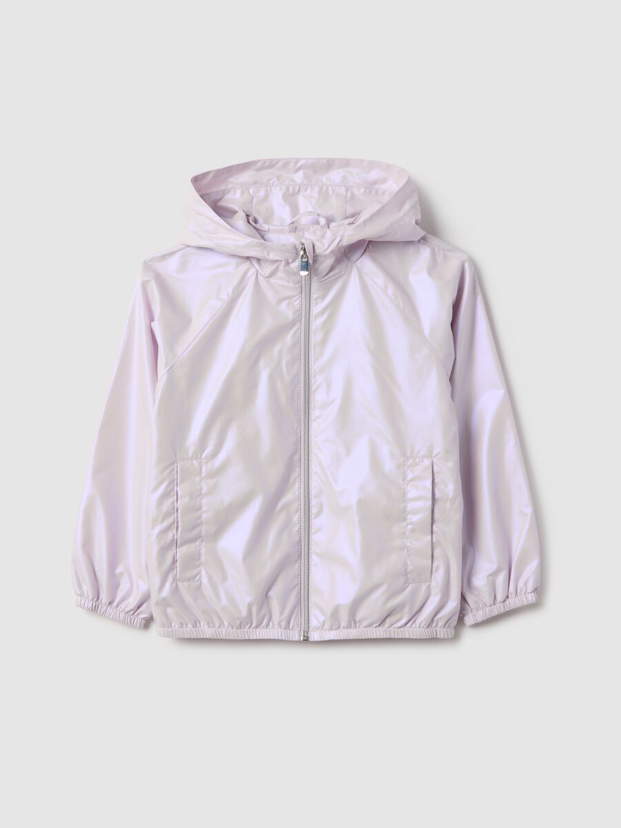 Girl's metallic purple jacket, regular fit with zip and hood_0