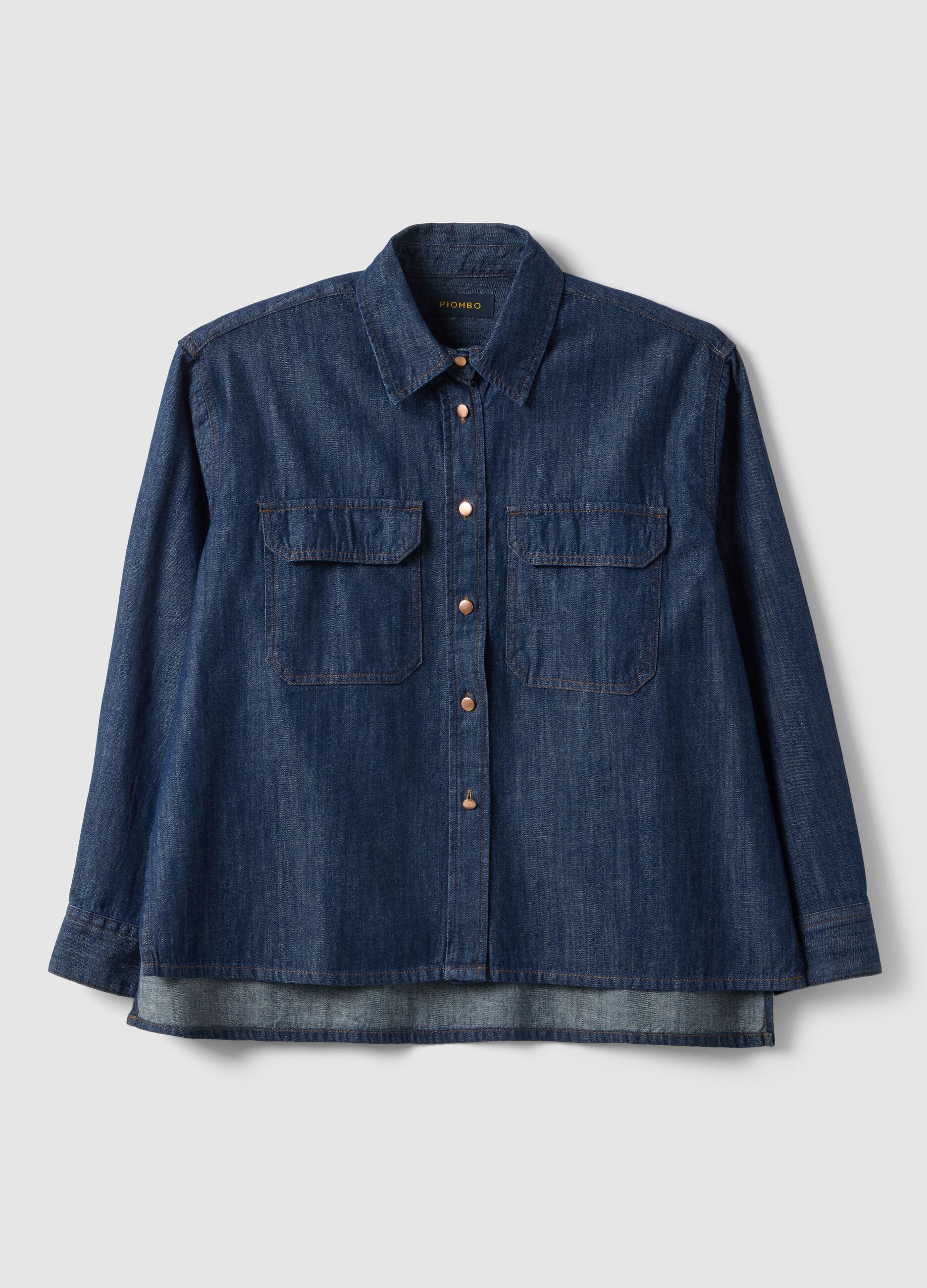 Regular fit blouse in pure blue denim cotton