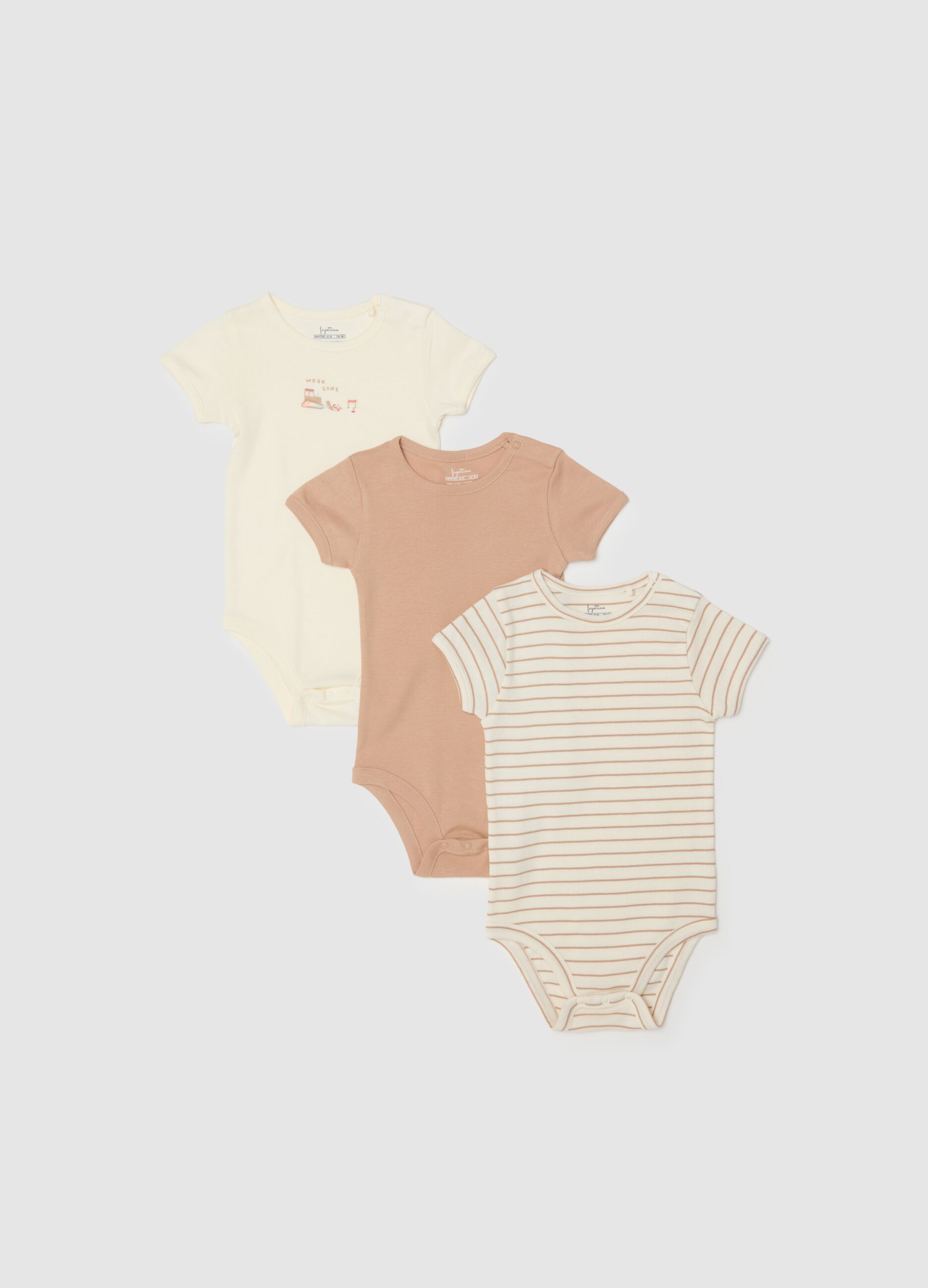 Newborn Short-Sleeved Multicolour Cotton Bodysuit Tripack