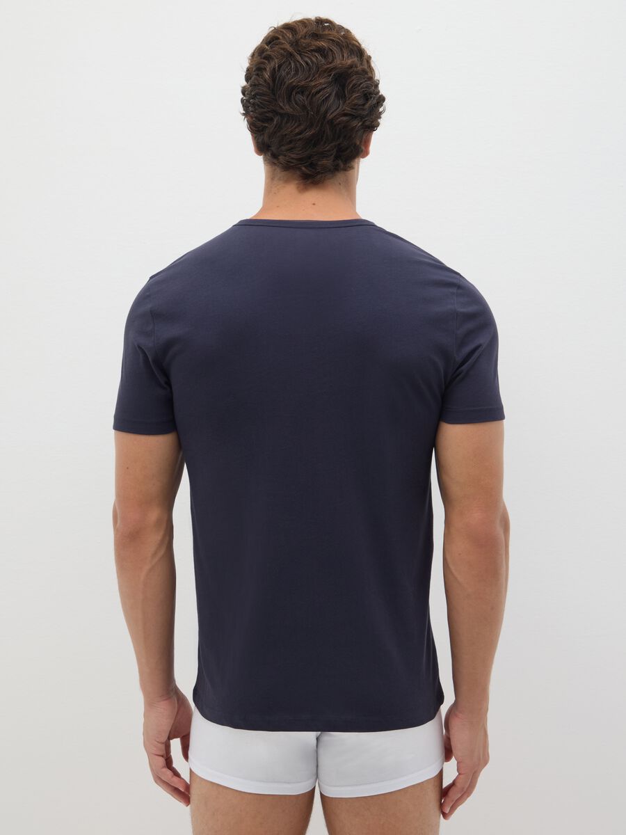 Bipack di t-shirt da uomo blu in puro cotone con scollo a V profondo_2