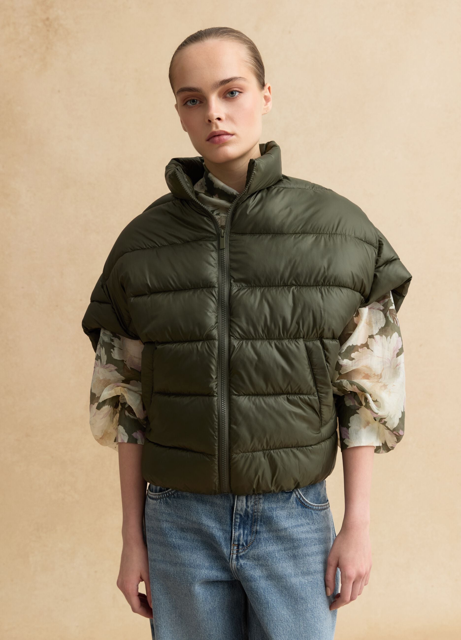 Green padded jacket regular fit