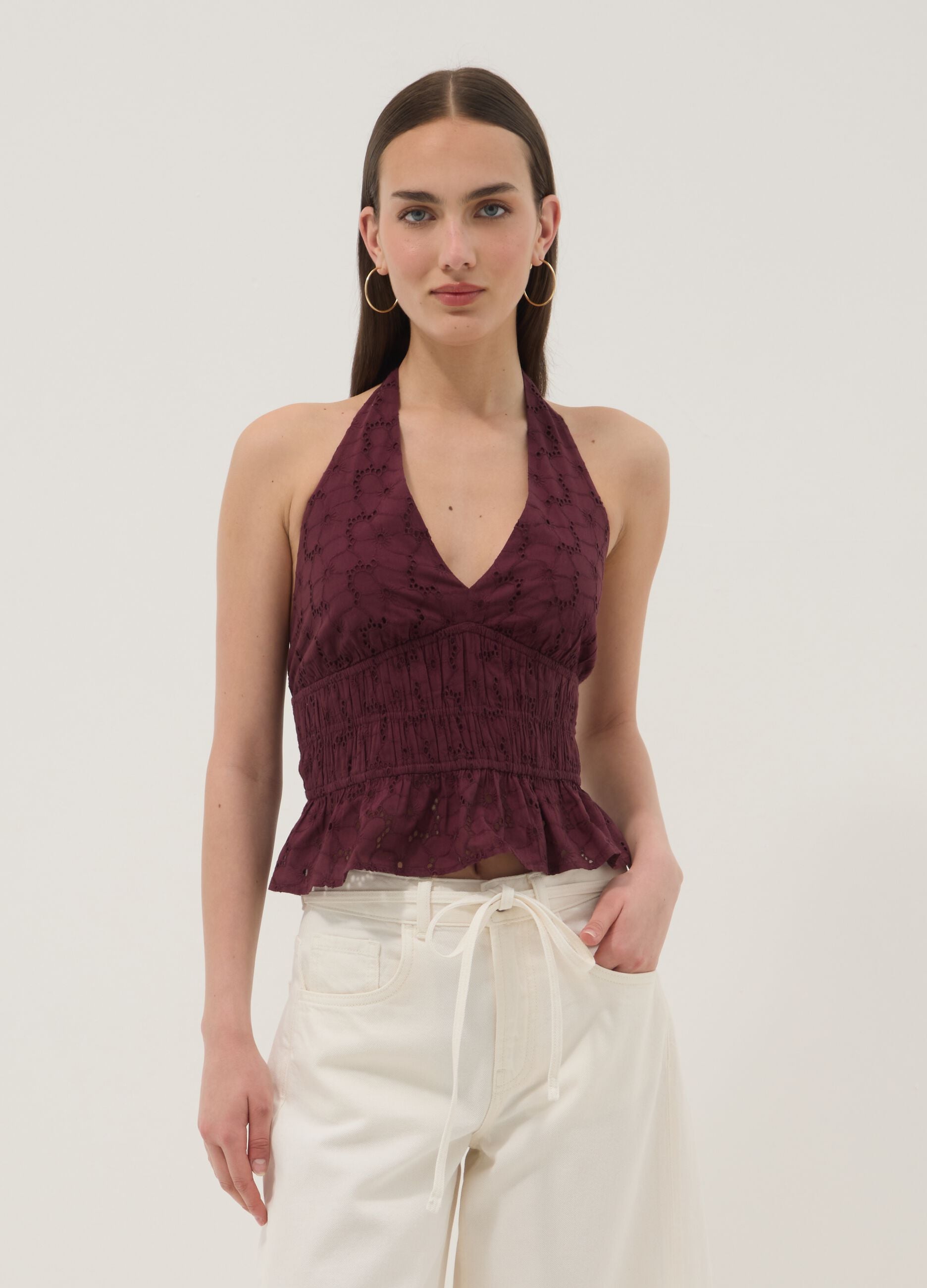 Purple pure cotton halterneck top