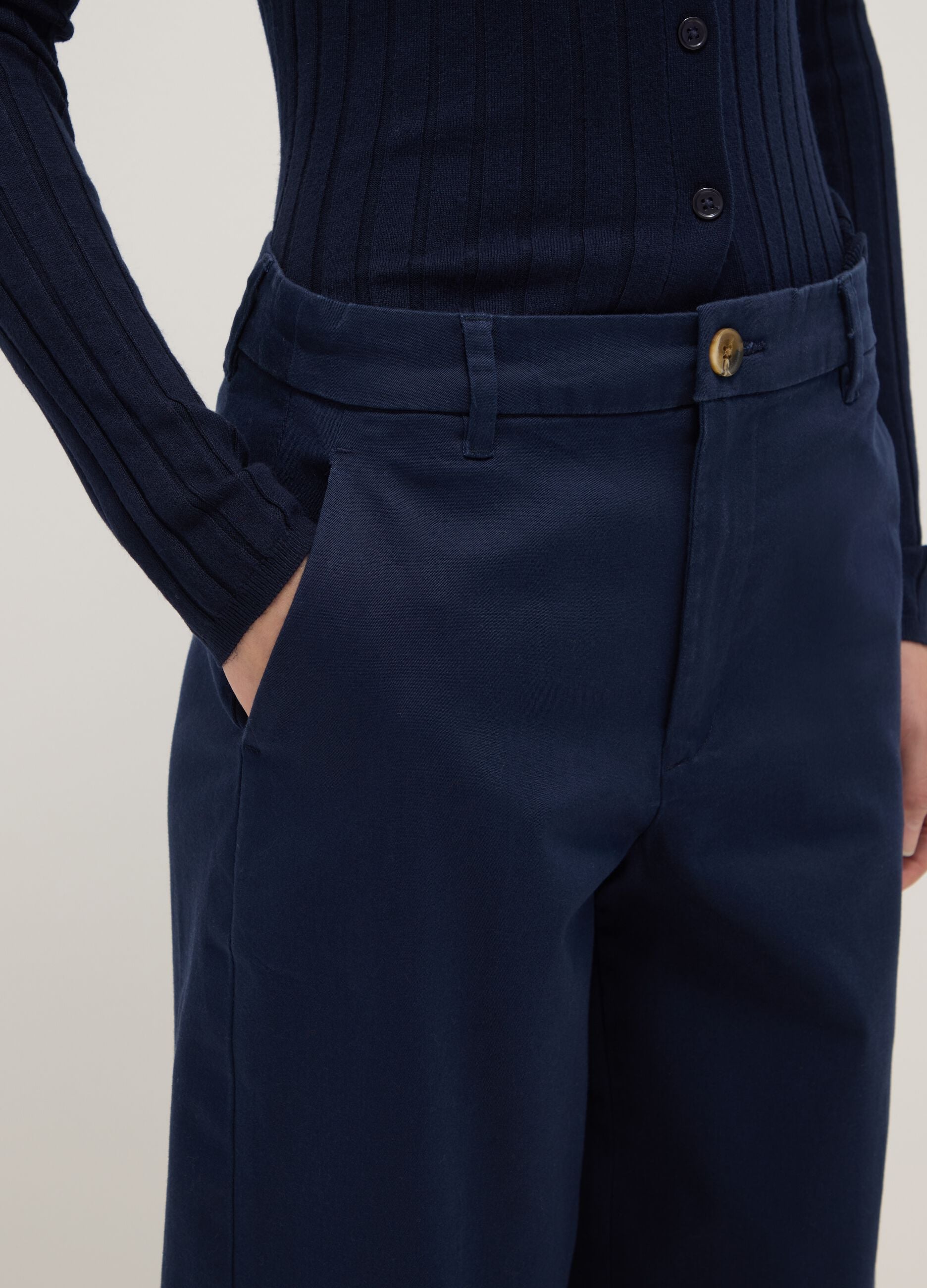 Blue Stretch Cotton Regular Fit Chino Trousers