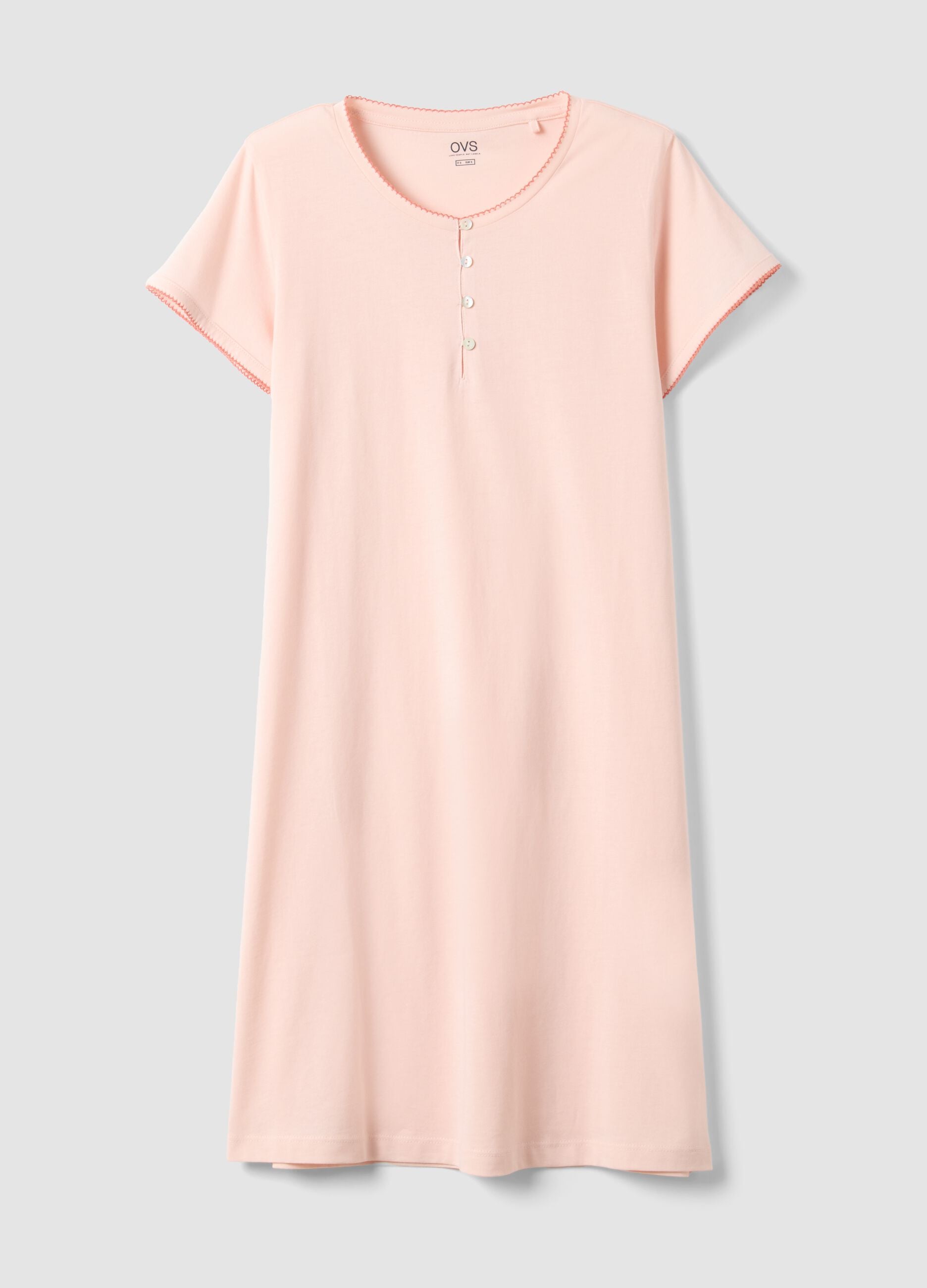 Pink pure cotton nightdress regular fit with Henley neckline