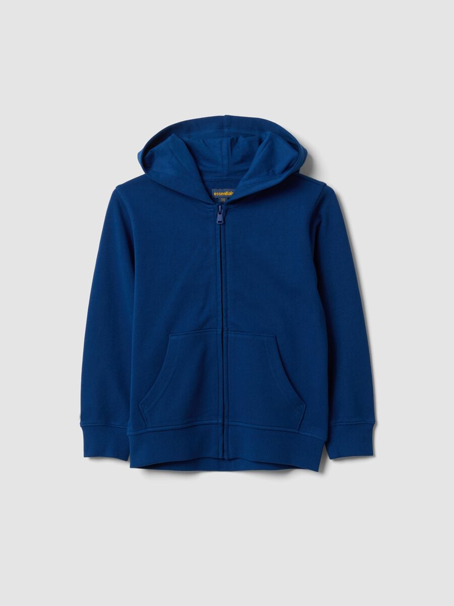 Blue hooded sweatshirt in pure organic cotton for boys, regular fit_0