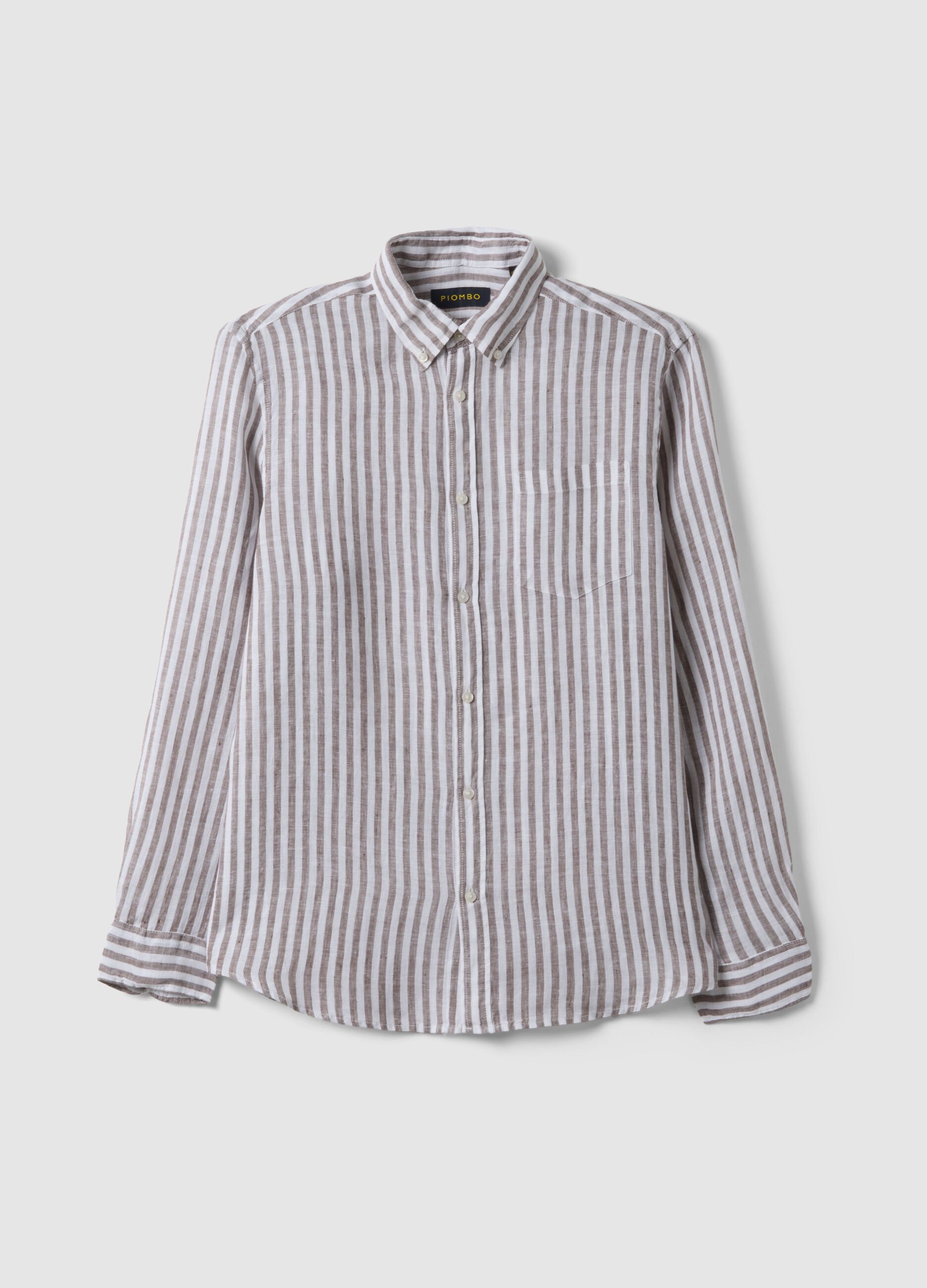 Long-sleeve pure linen multicolour striped shirt regular fit