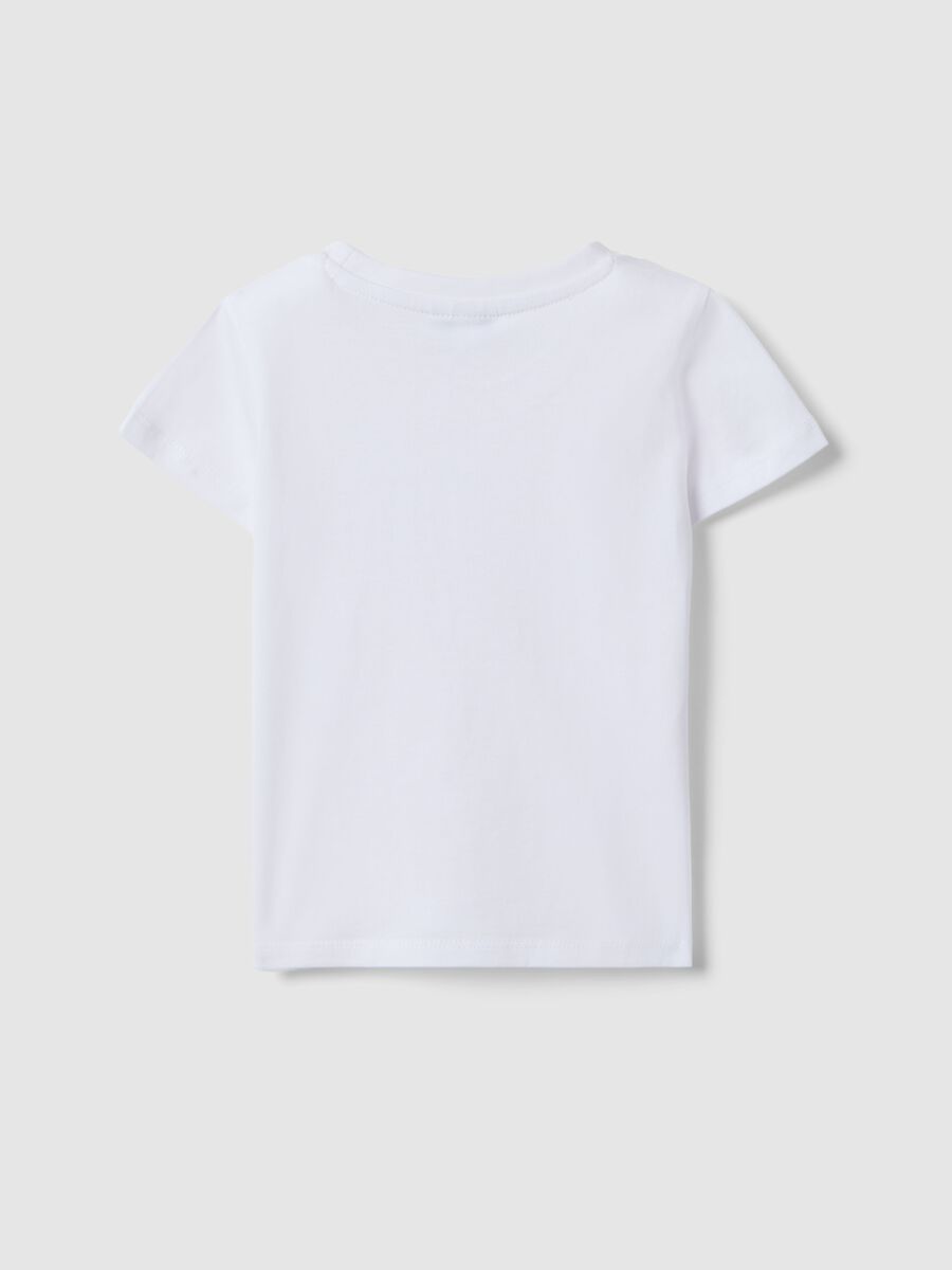 Girls' white cotton t-shirt with cat print, regular fit_1