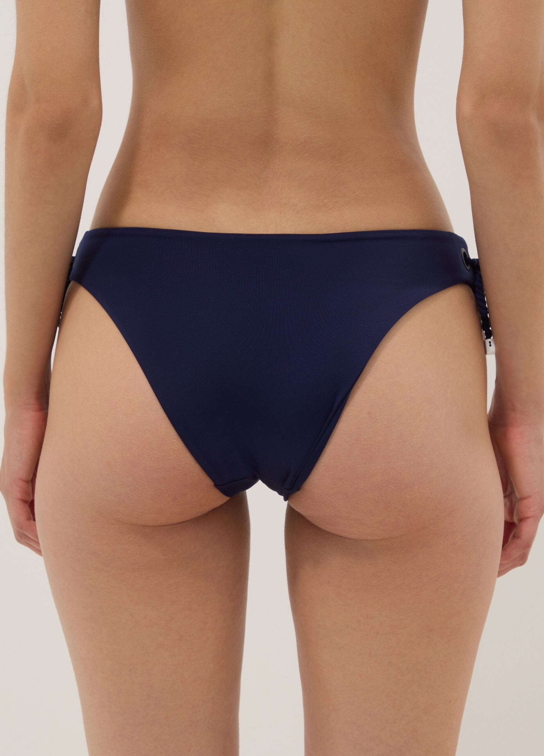 Blue bikini bottoms in stretch fabric with tie sides