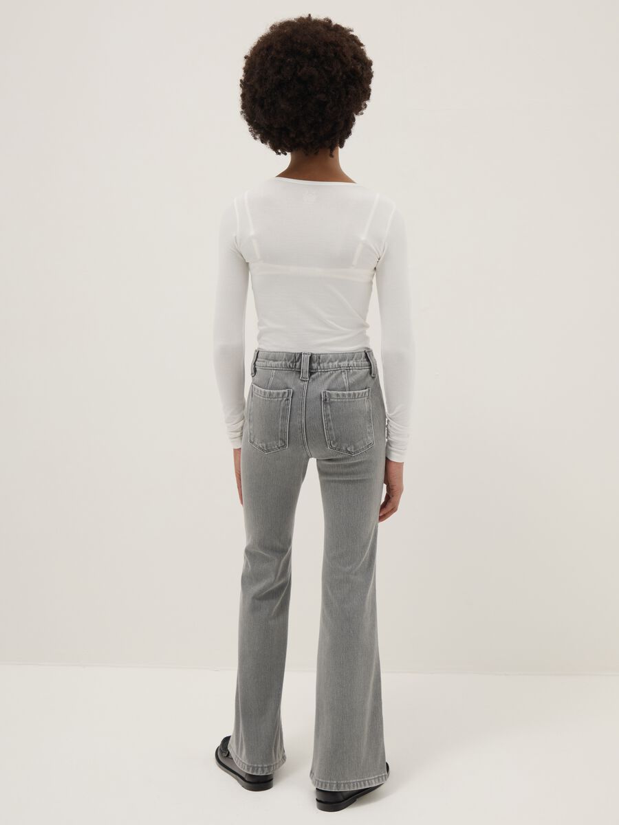 Grey denim flare jeans for girls_1