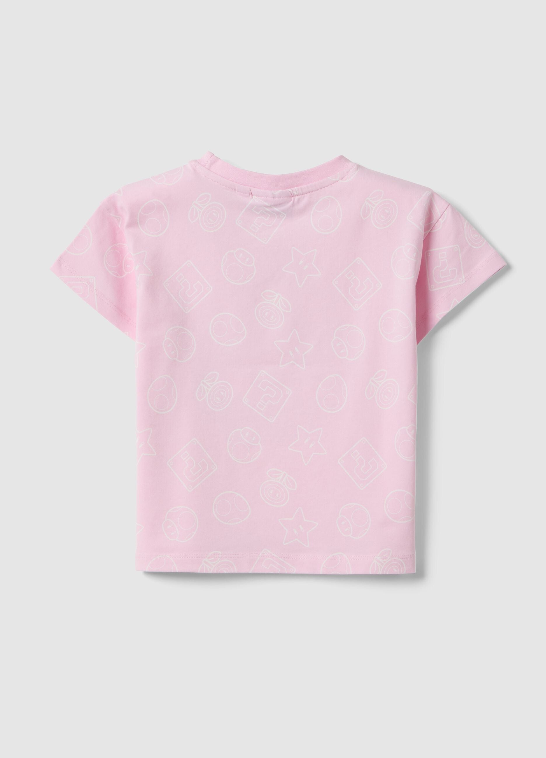 Pink Stretch Cotton Girls T-shirt Regular Fit with Peach
