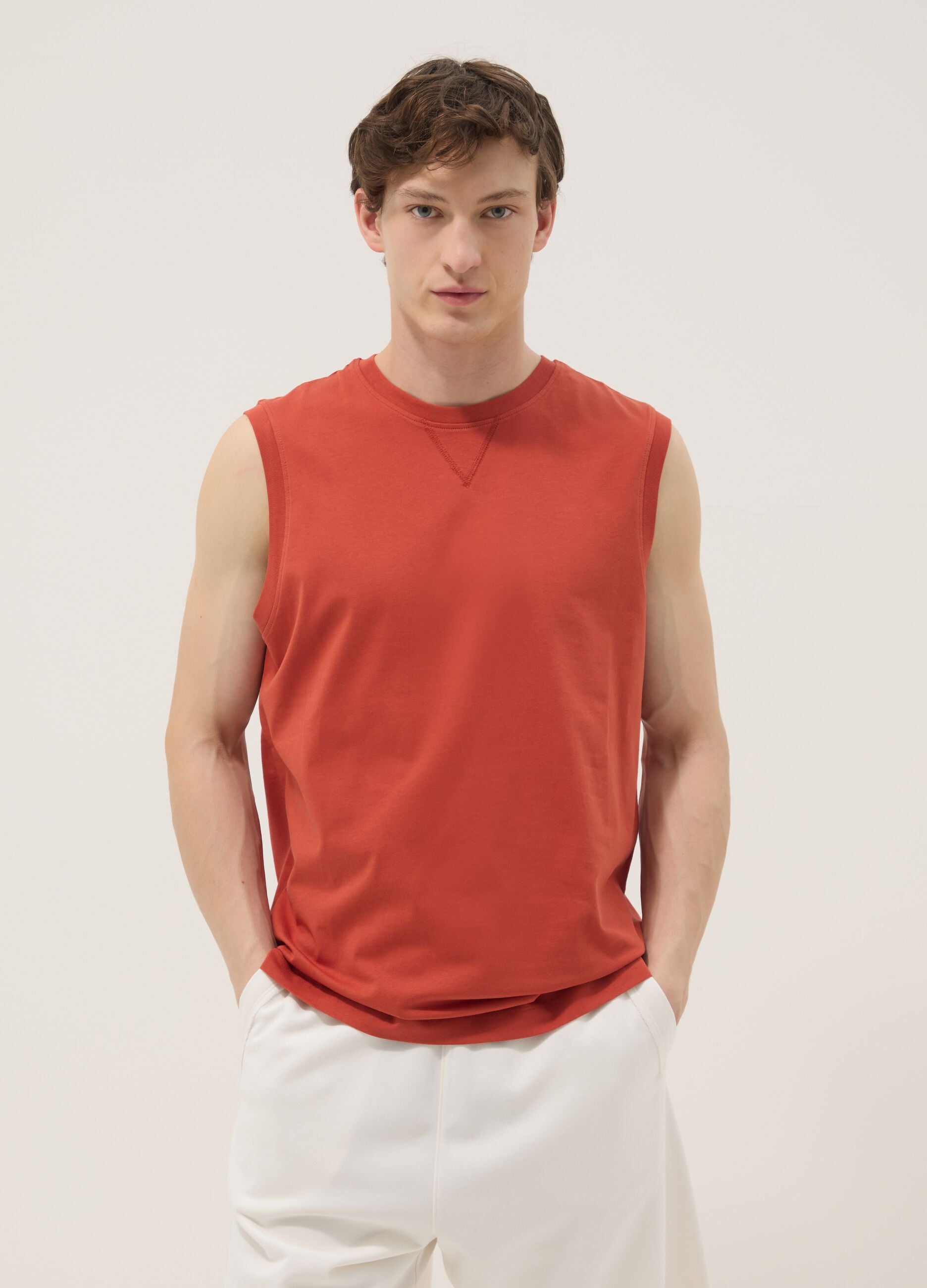 Red crew-neck pure cotton relaxed-fit vest top