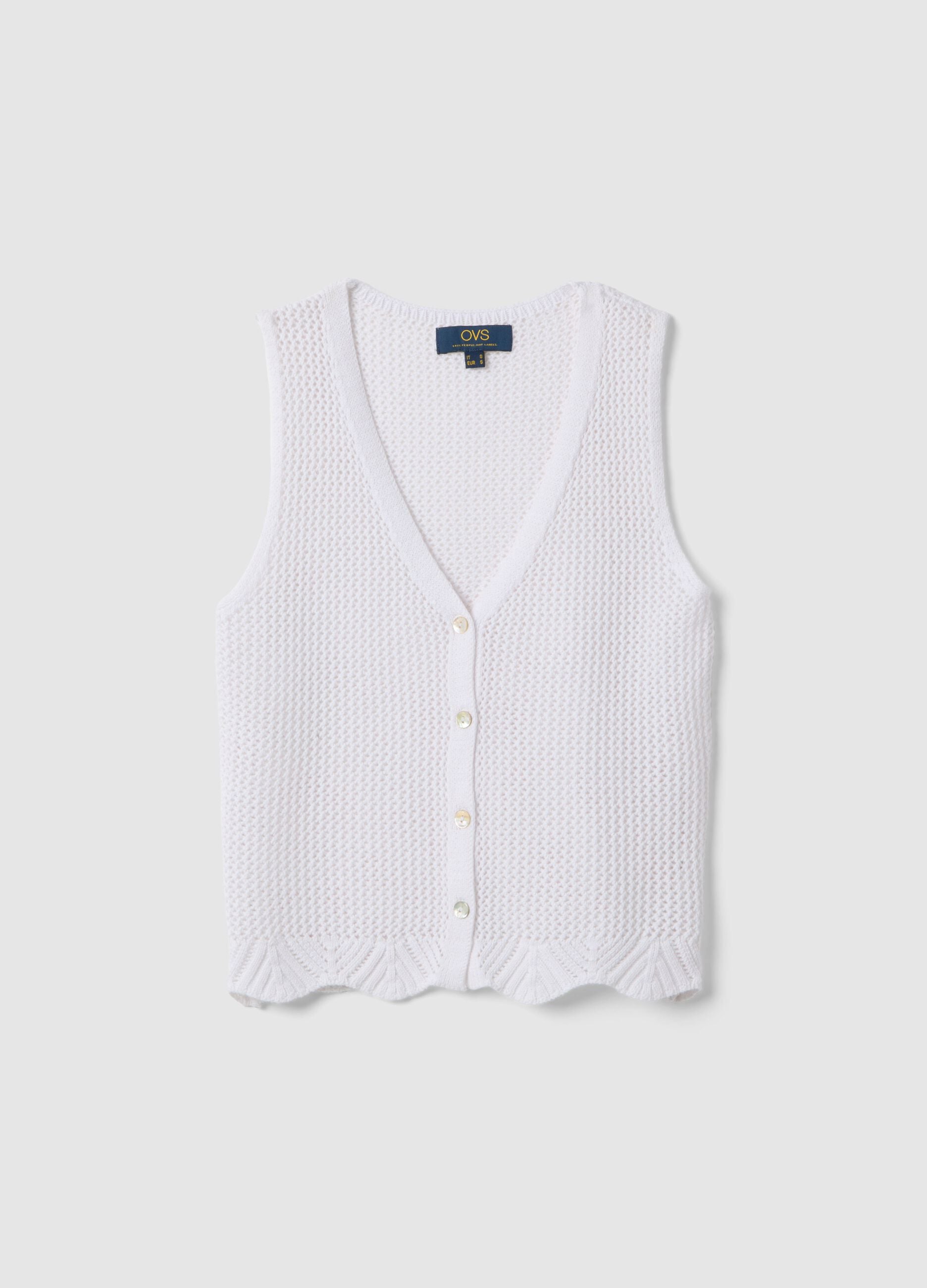 White pure cotton regular fit knitted vest