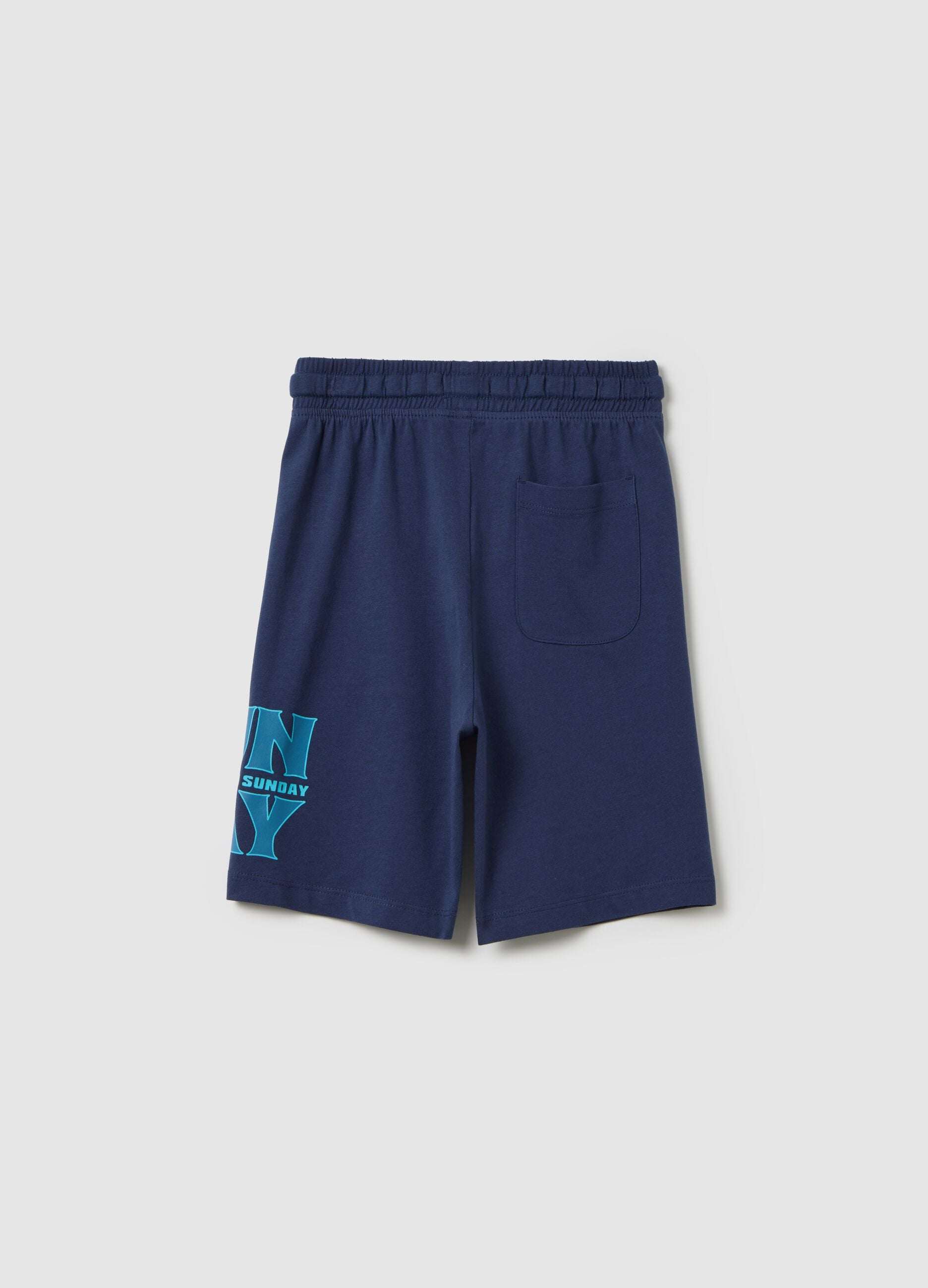 Boys' shorts in 100% blue cotton with regular rise