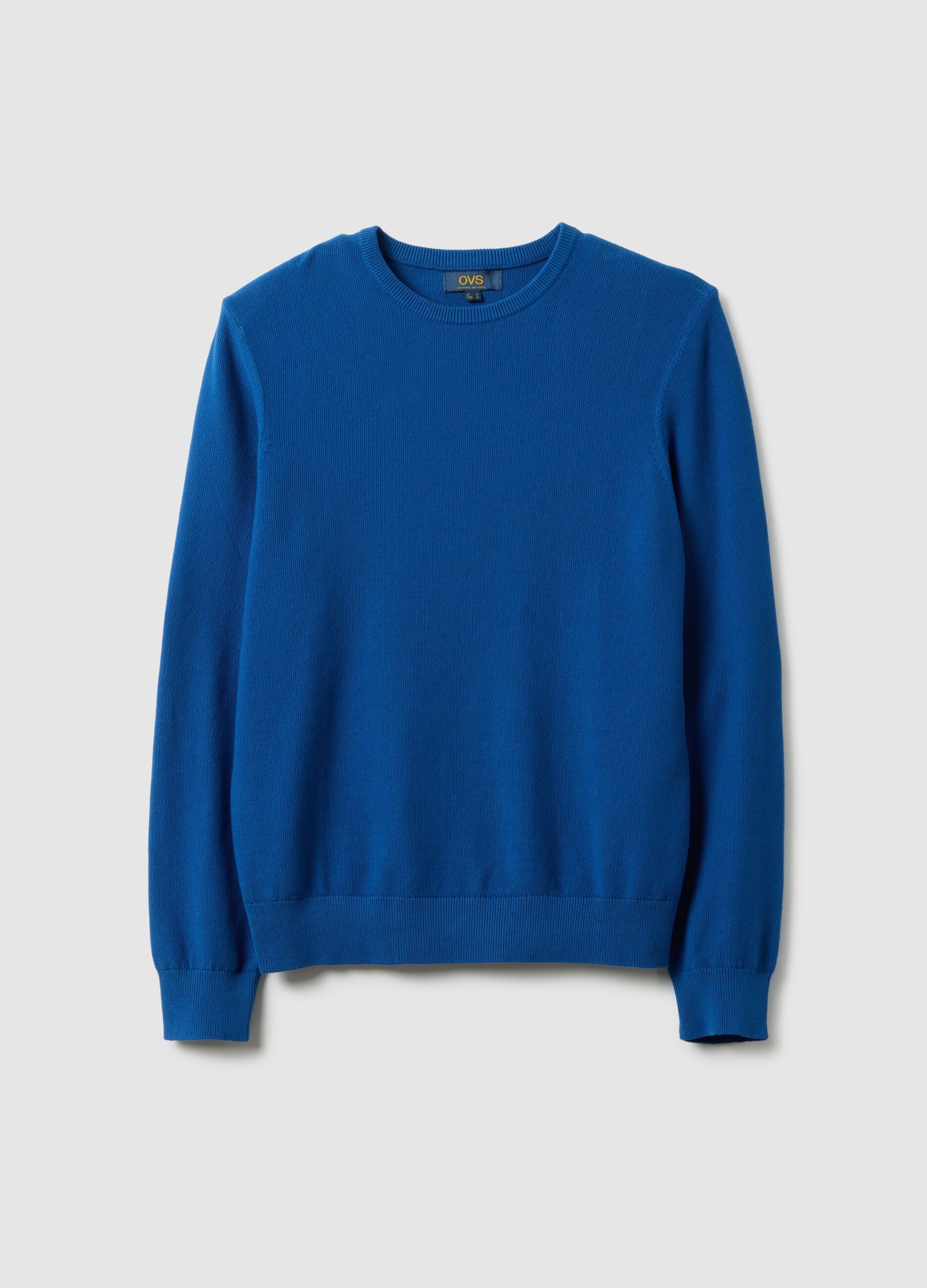 Blue Crew Neck Sweater in Pure Cotton Regular Fit