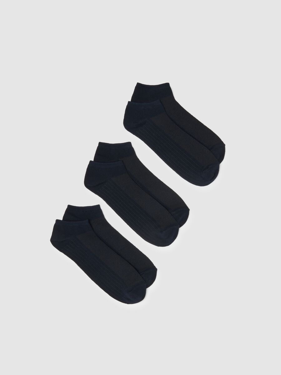Tripack calze sportive alla caviglia in misto cotone blu regular fit_0