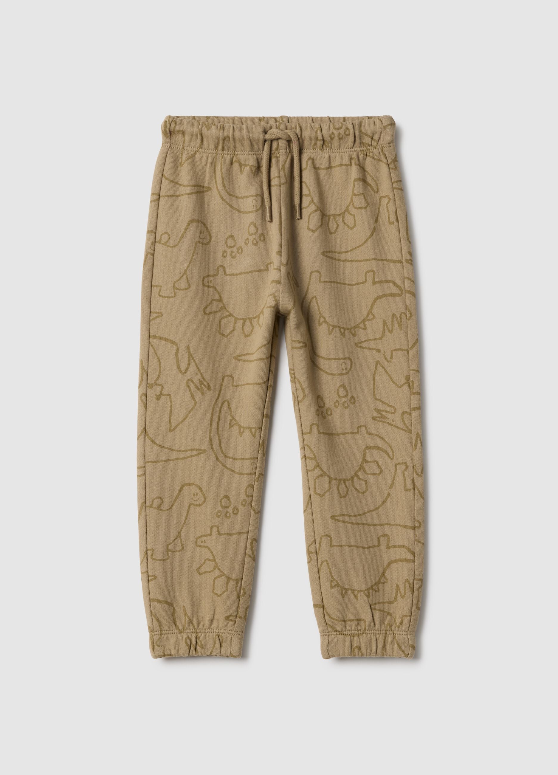 Beige pure cotton boys' trousers regular fit with prints