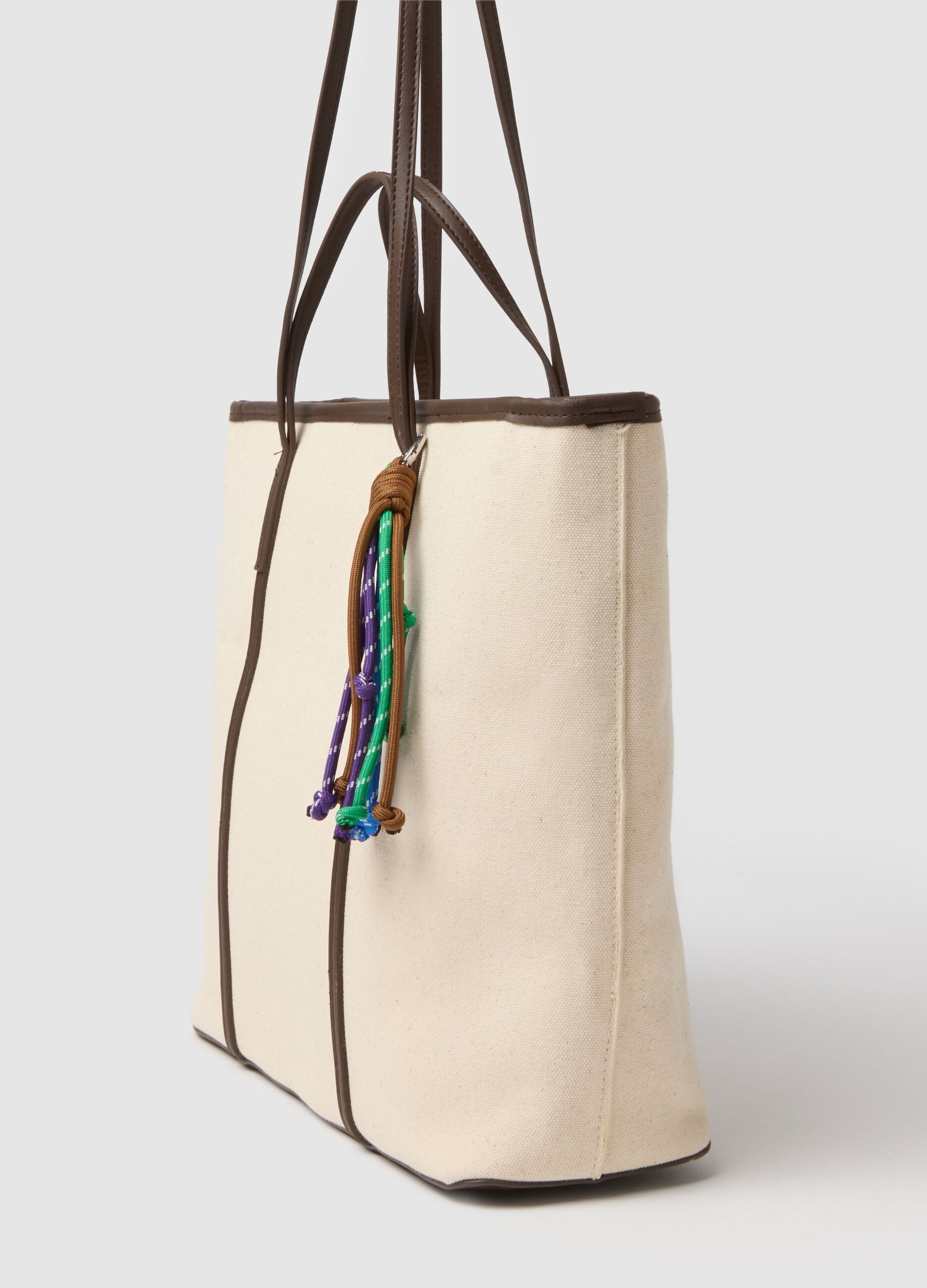 Beige pure cotton shoulder bag with sturdy handles