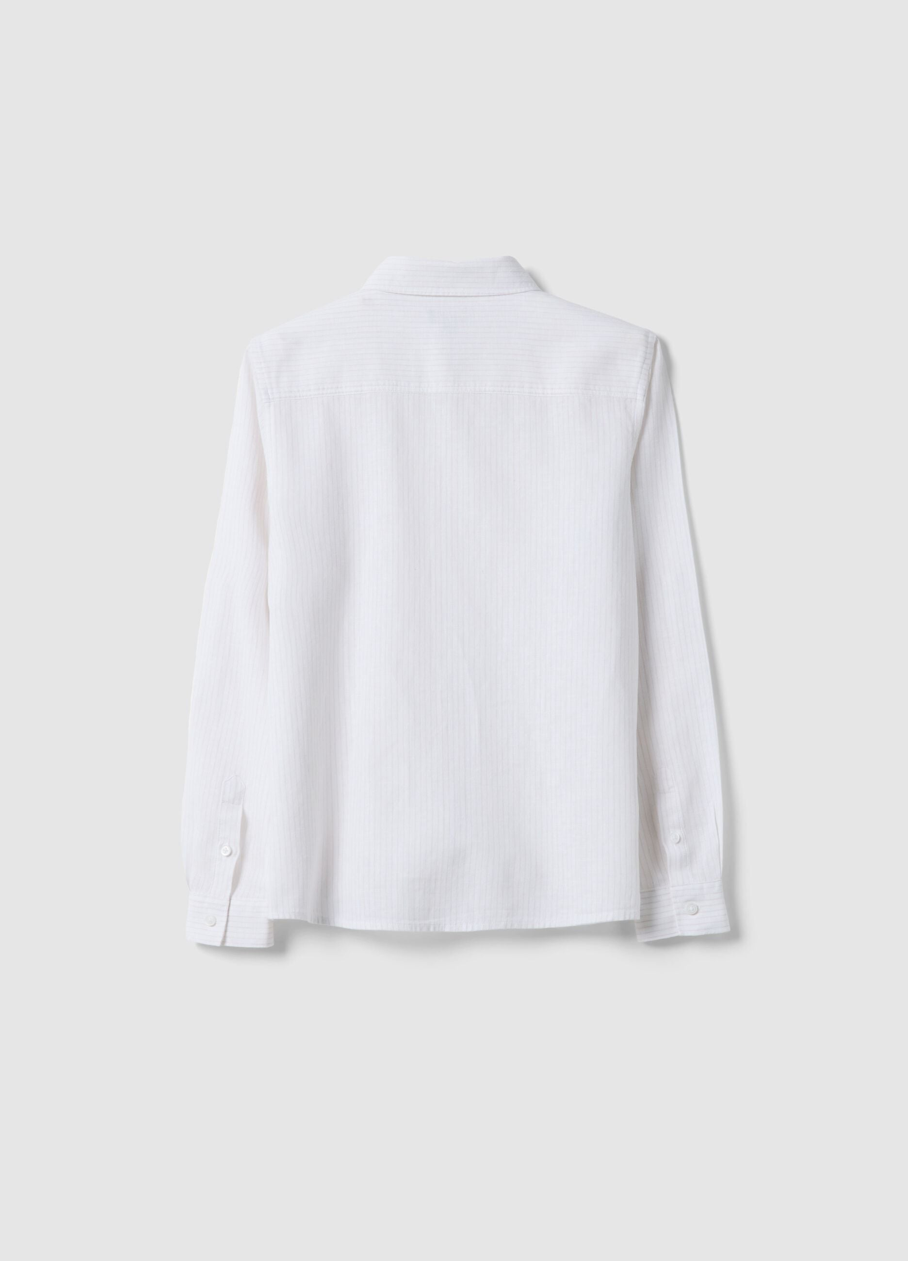 Boy's regular fit white linen cotton blend shirt