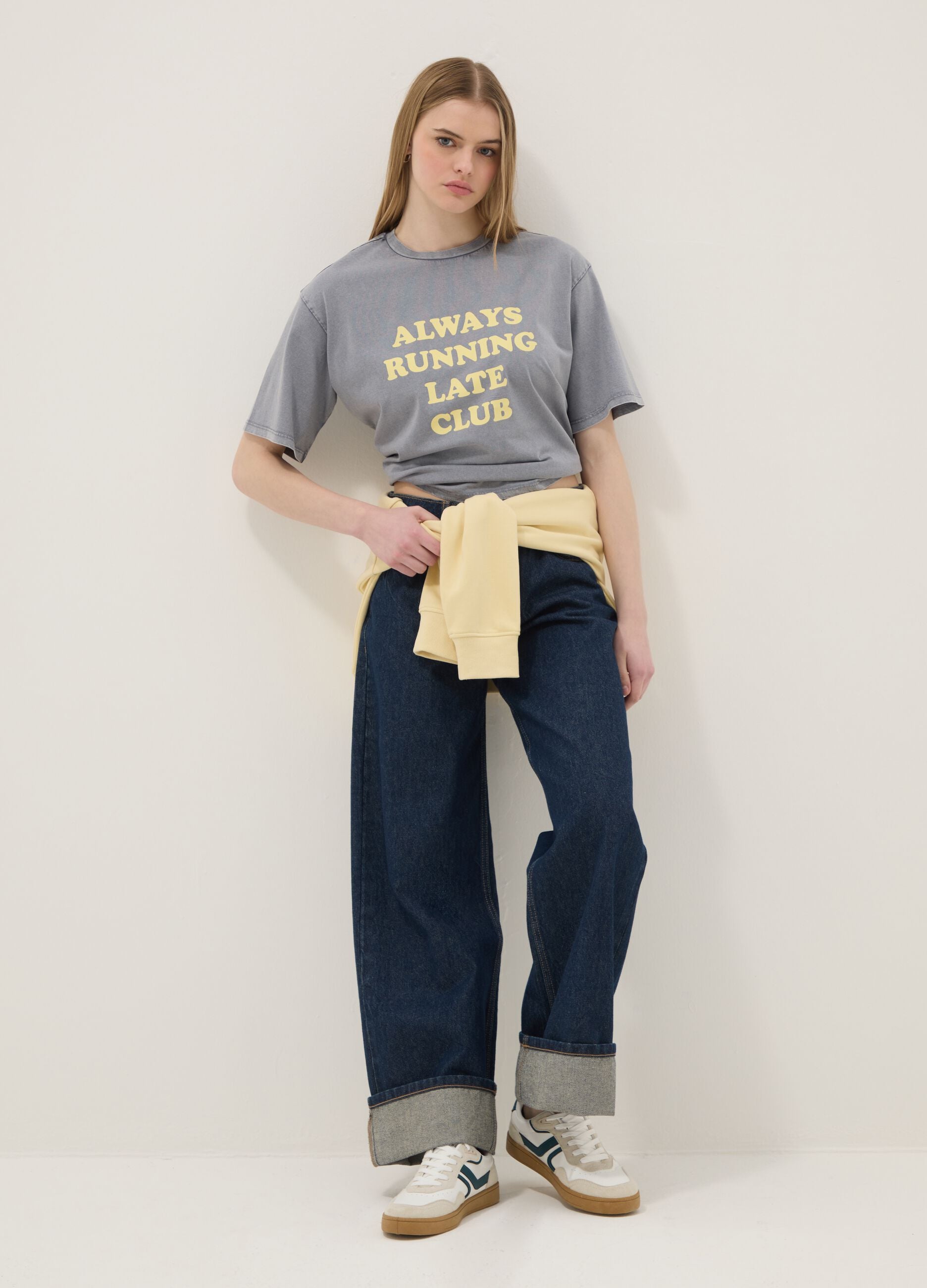 Grey pure cotton relaxed fit T-shirt with print