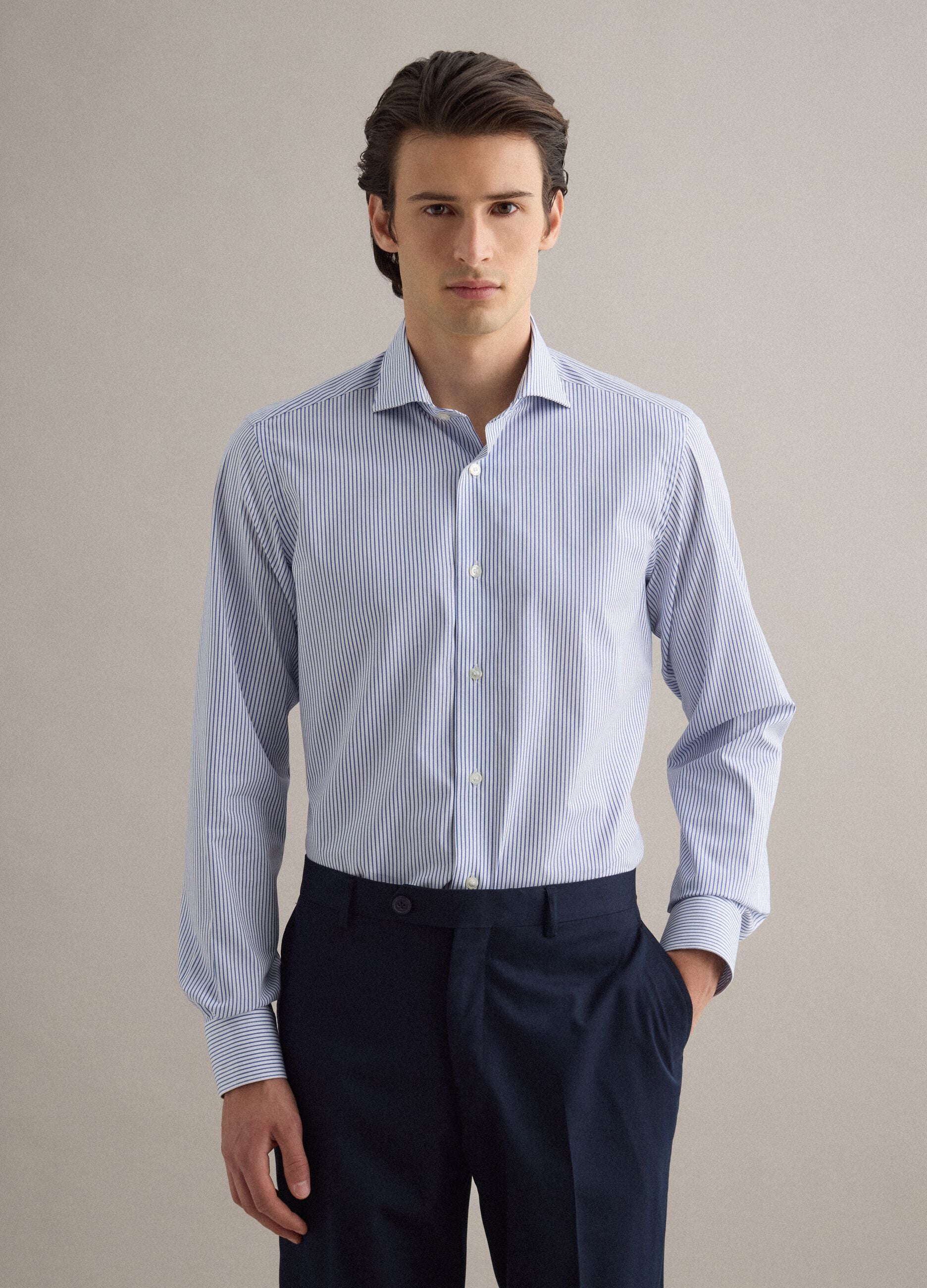 Slim fit pure cotton shirt with white and blue stripes