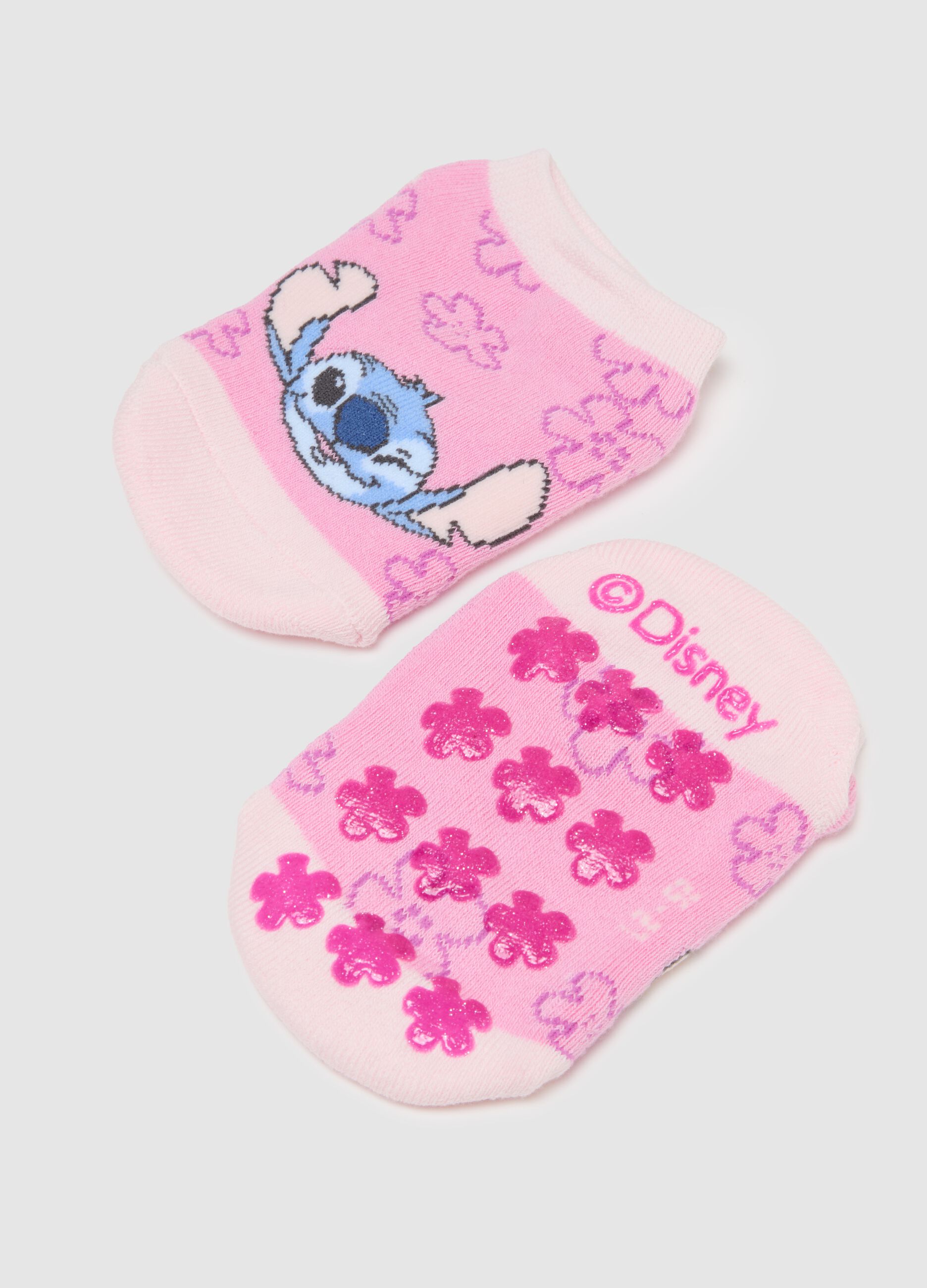 Non-slip pink cotton blend socks for girls with patterns