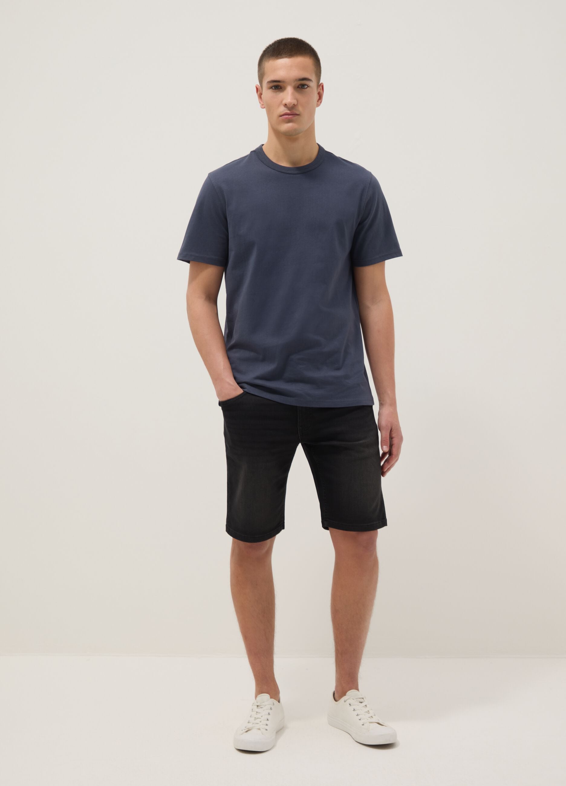 Blue pure cotton short sleeve regular fit T-shirt