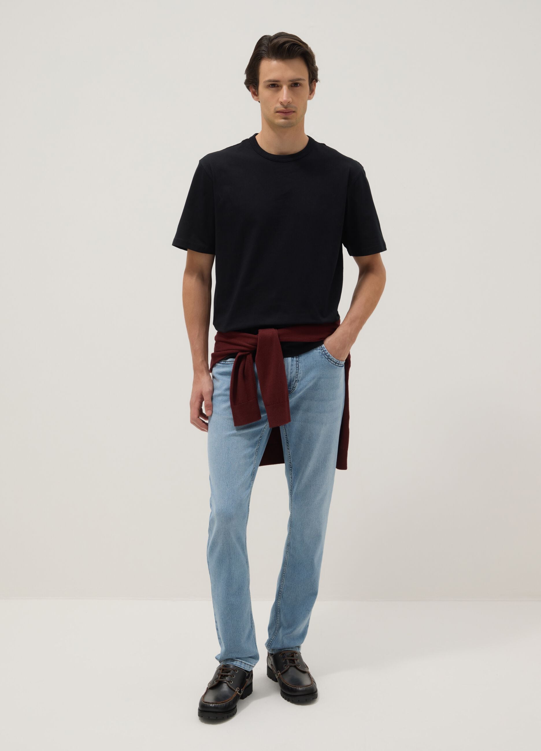 Super skinny light blue cotton blend jeans