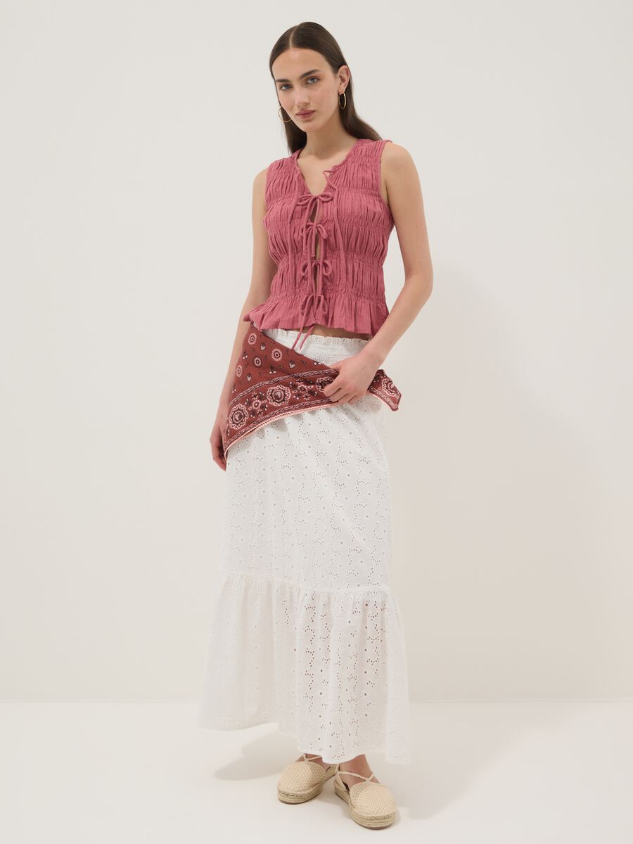 Long white broderie anglaise skirt in pure cotton_0
