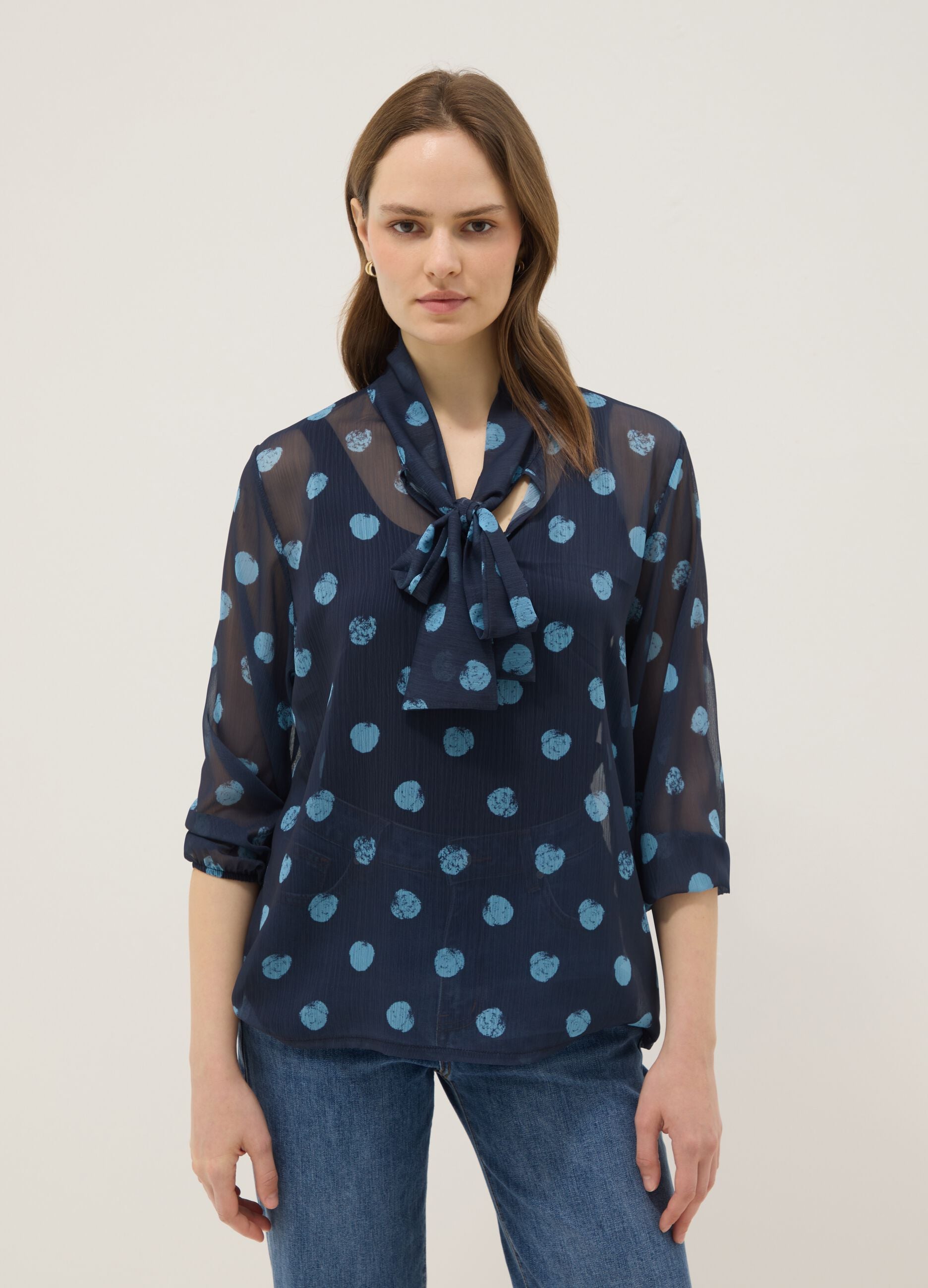 Multicolour Long Sleeve Blouse with Polka Dots, Regular Fit
