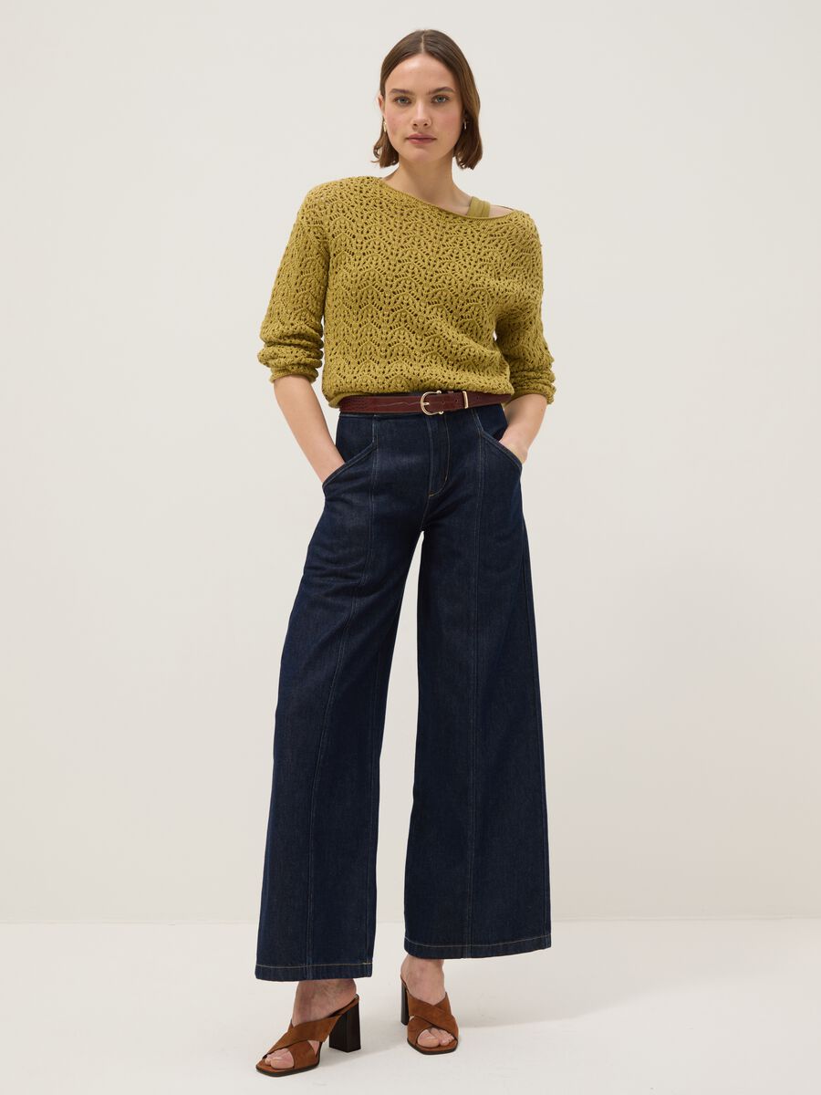 Pure cotton yellow jumper regular fit with perforated pattern_1