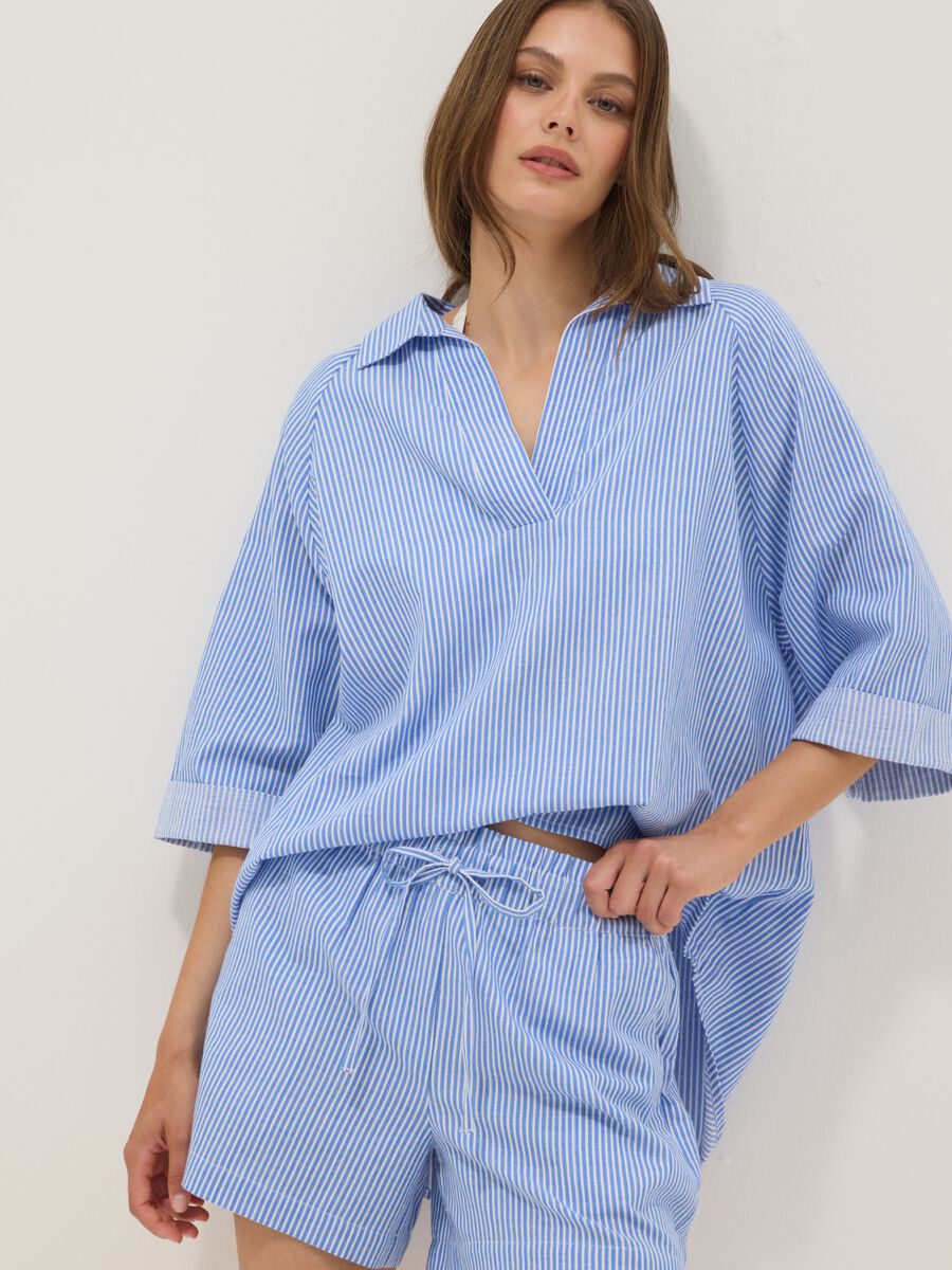 Blue striped pure cotton kaftan_1