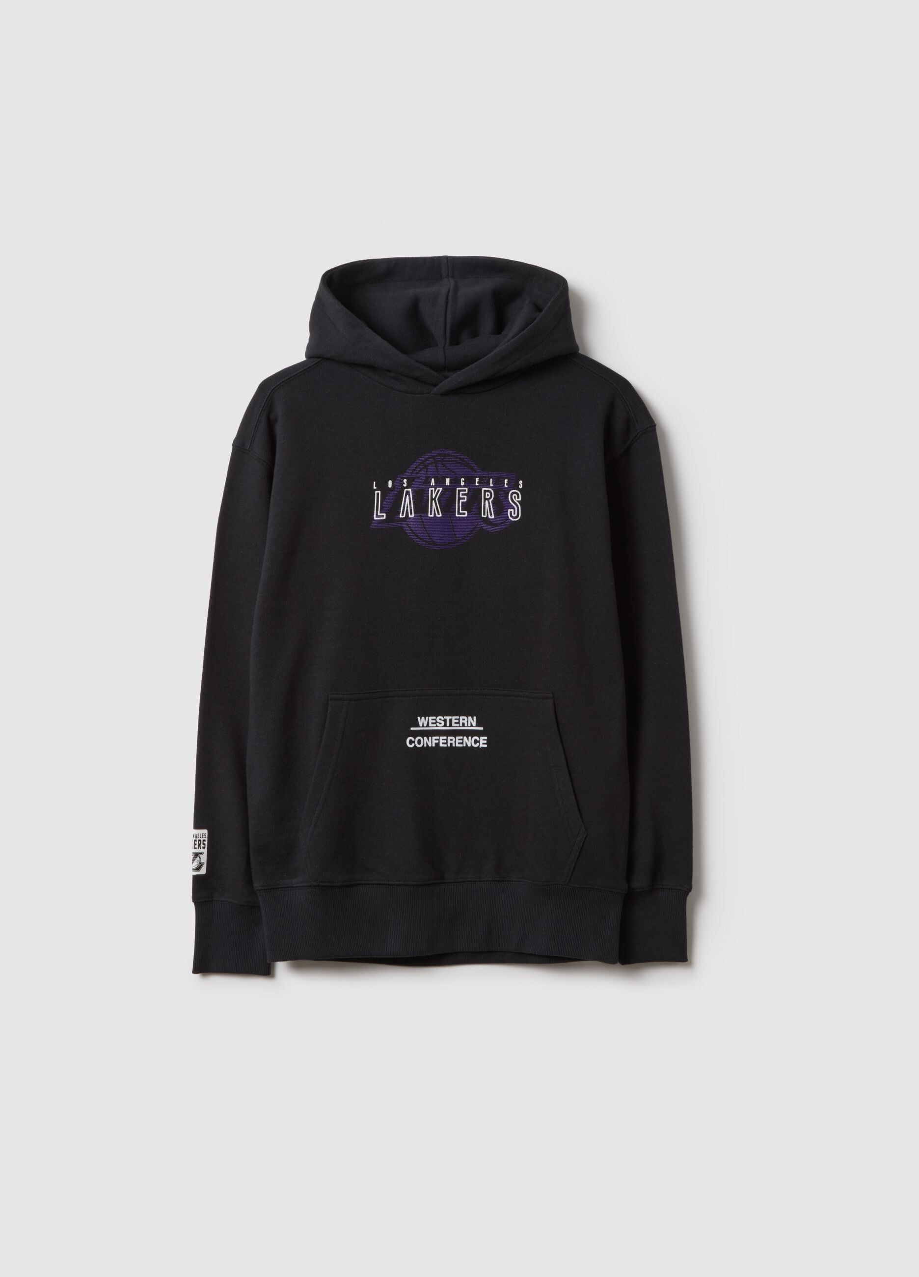 Kids' Regular Fit Pure Black Cotton Sweatshirt with Lakers Print