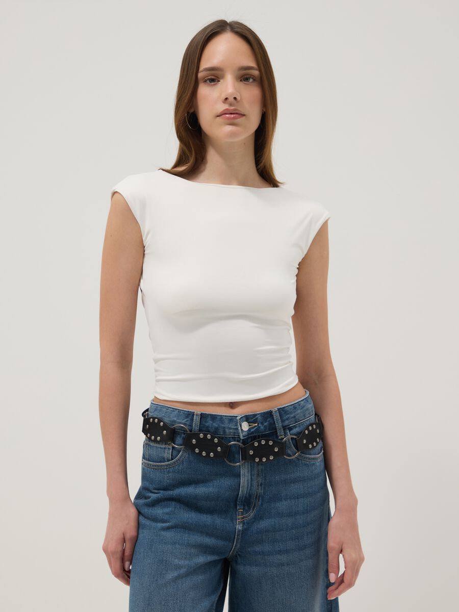 Top bianco in tessuto elasticizzato fitted_1