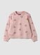 Pink pure cotton sweatshirt with heart print and crew neck for girls_0