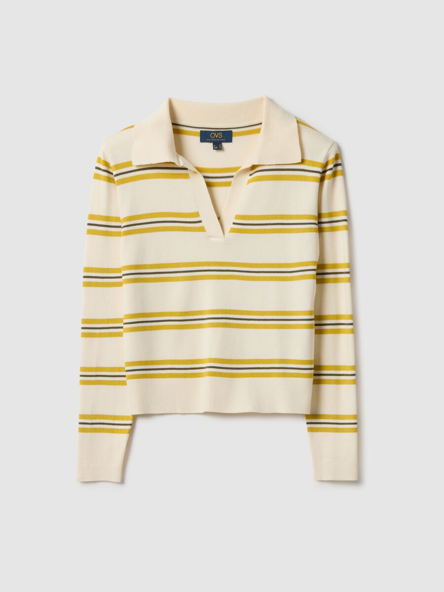Regular Fit Multicolour Striped Jumper with Polo Collar_4